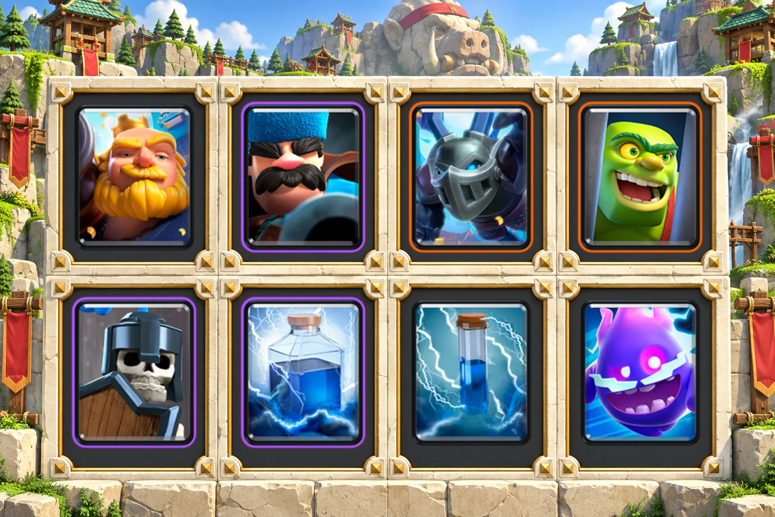 Royal Giant Hunter Cage: Royal Giant, Hunter, Mega Minion, Goblin Cage, Guards, Lightning, Zap, Electro Spirit