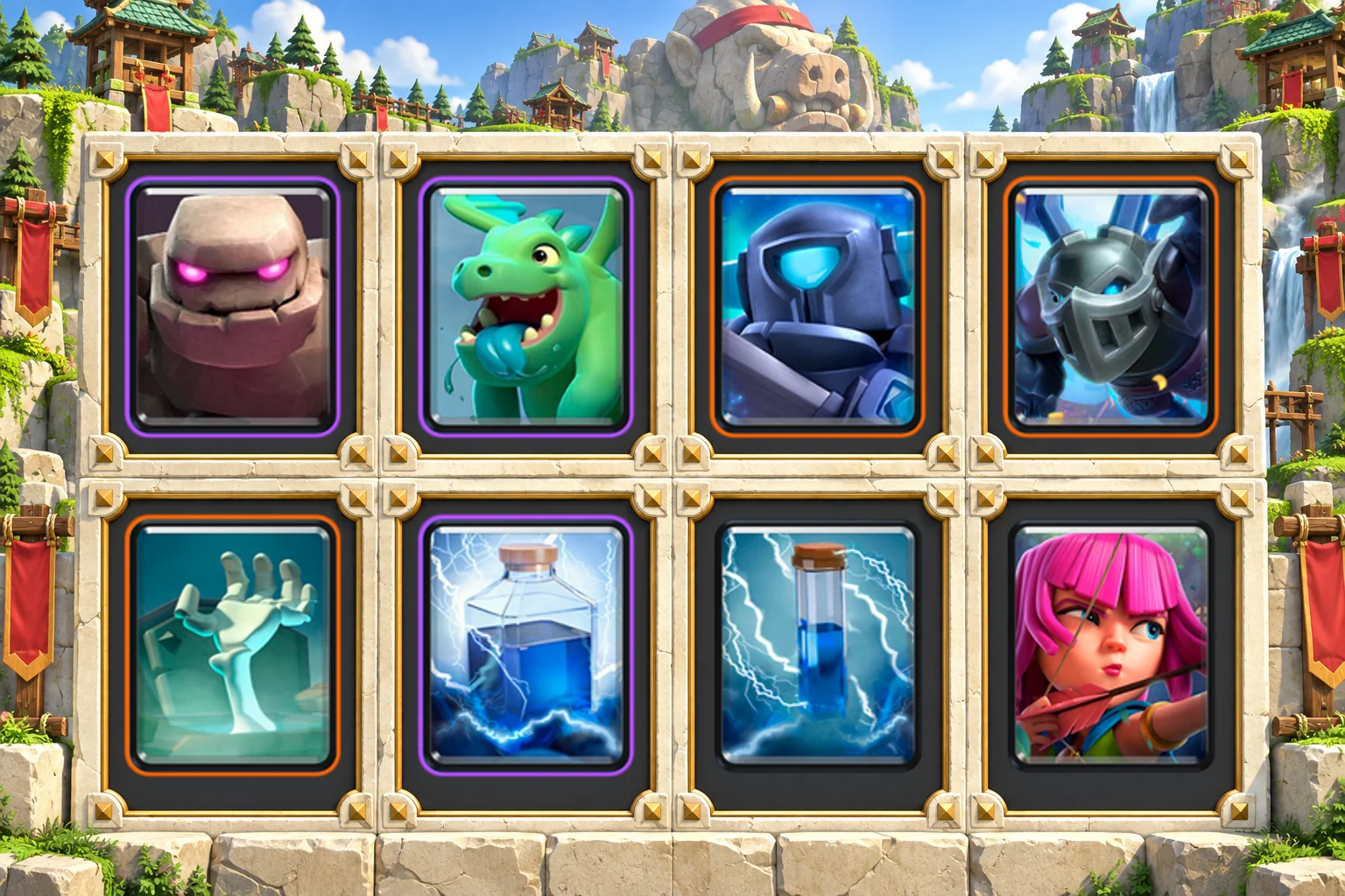 Golem Baby Dragon: Golem, Baby Dragon, Mini P.E.K.K.A, Mega Minion, Tombstone, Lightning, Zap, Archers