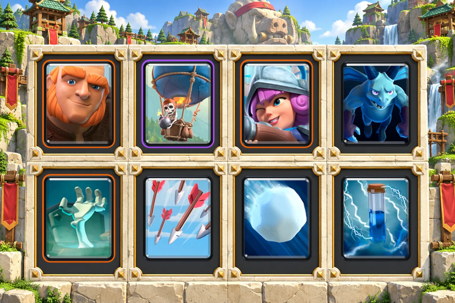 Giant Balloon Double Threat: Giant, Balloon, Musketeer, Minions, Tombstone, Arrows, Giant Snowball, Zap