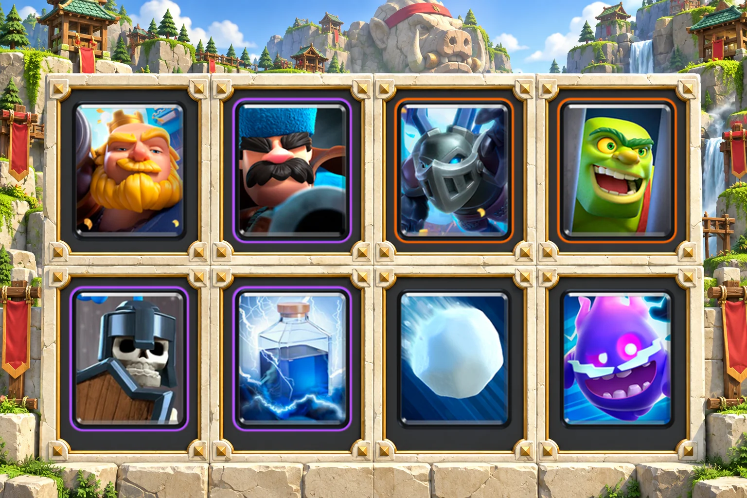 Royal Giant Lightning: Royal Giant, Hunter, Mega Minion, Goblin Cage, Guards, Lightning, Giant Snowball, Electro Spirit
