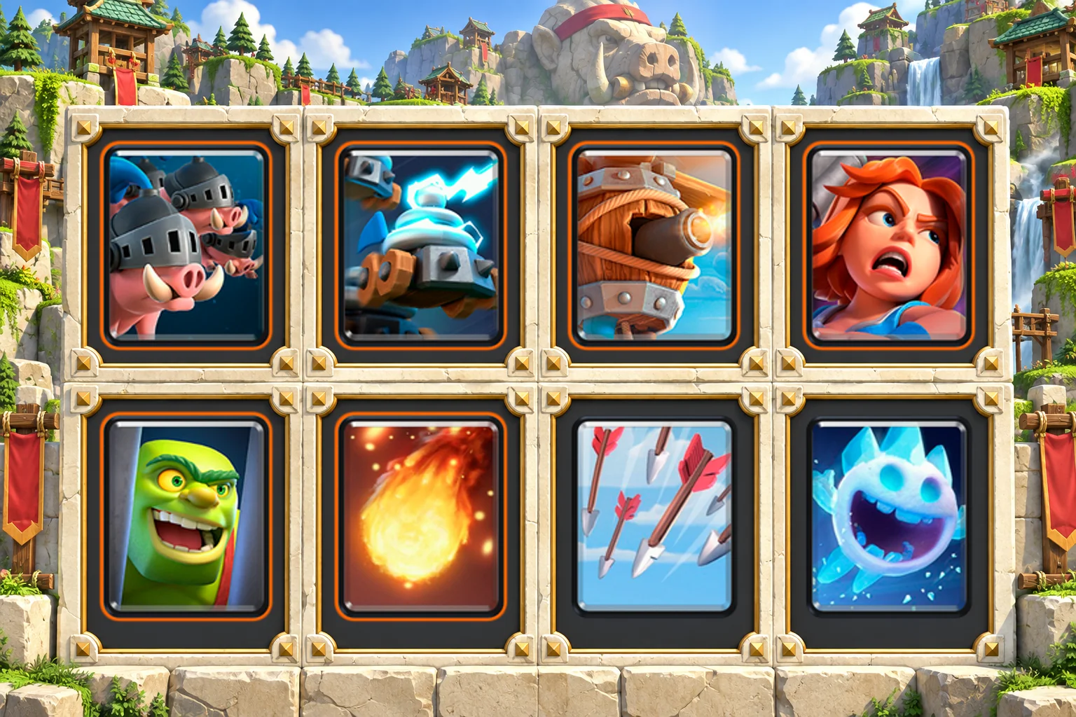 Royal Hogs Zappies: Royal Hogs, Zappies, Flying Machine, Valkyrie, Goblin Cage, Fireball, Arrows, Ice Spirit
