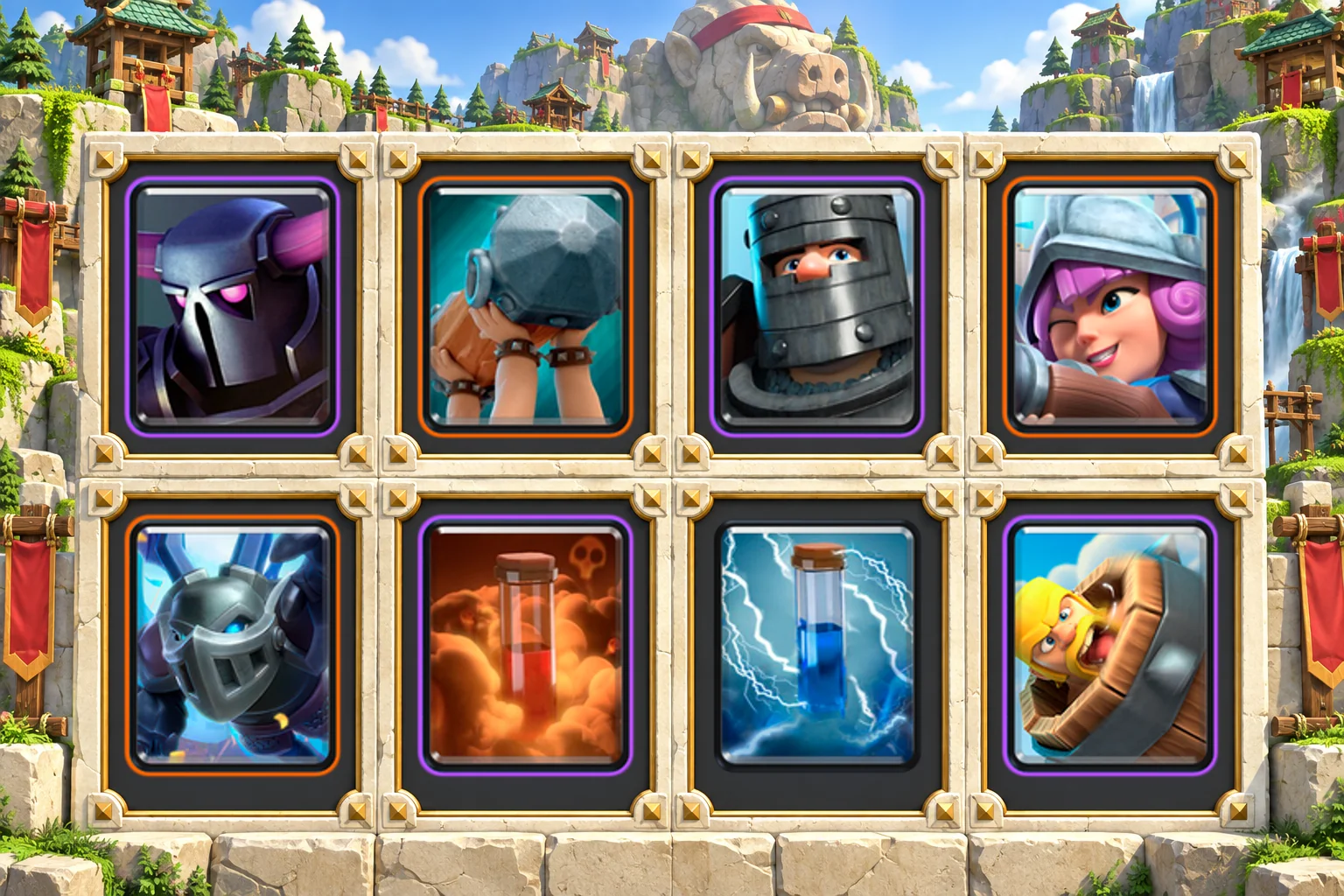 P.E.K.K.A Battle Ram: P.E.K.K.A, Battle Ram, Dark Prince, Musketeer, Mega Minion, Poison, Zap, Barbarian Barrel