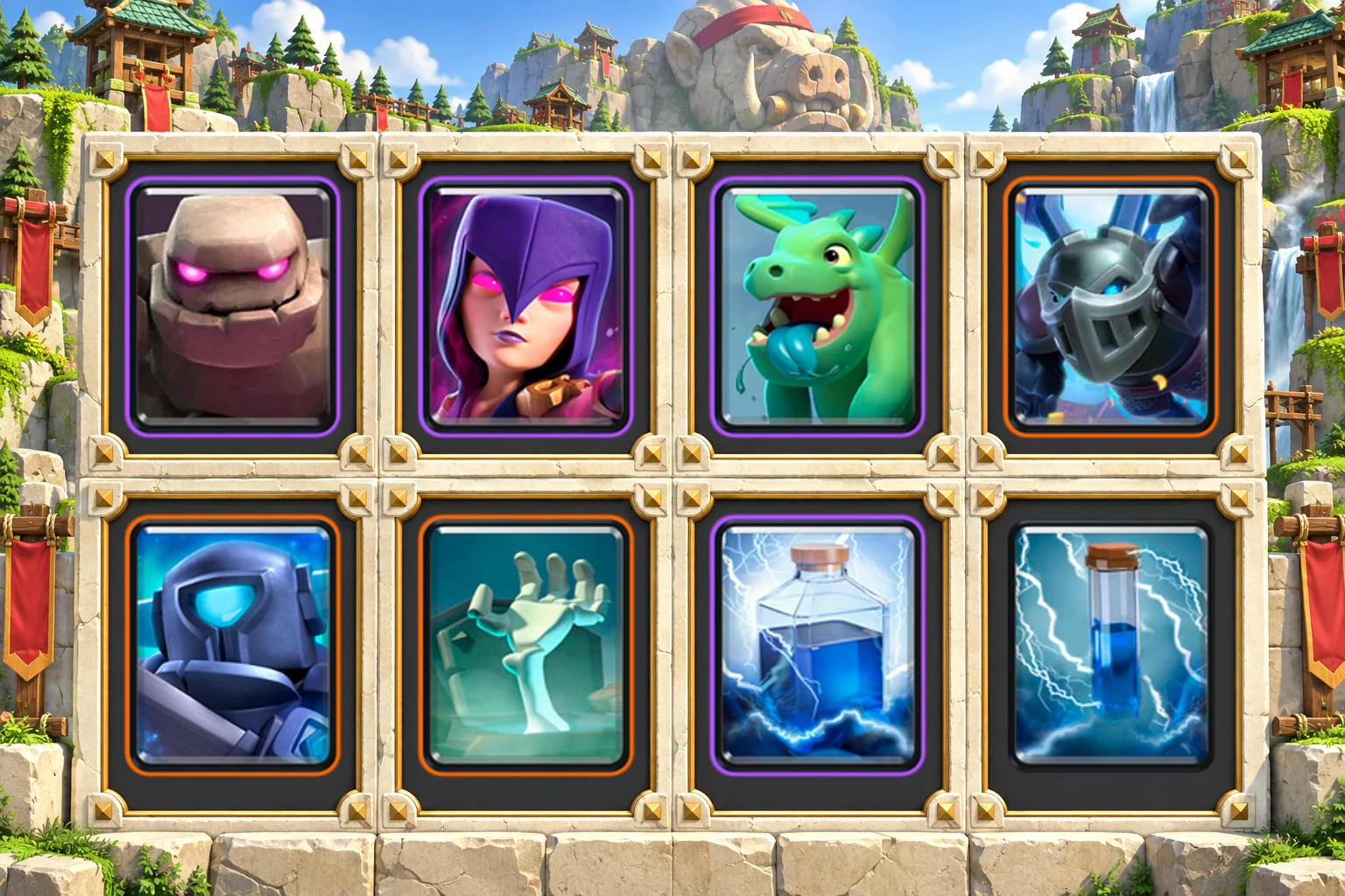 Golem Witch Build-Up: Golem, Witch, Baby Dragon, Mega Minion, Mini P.E.K.K.A, Tombstone, Lightning, Zap