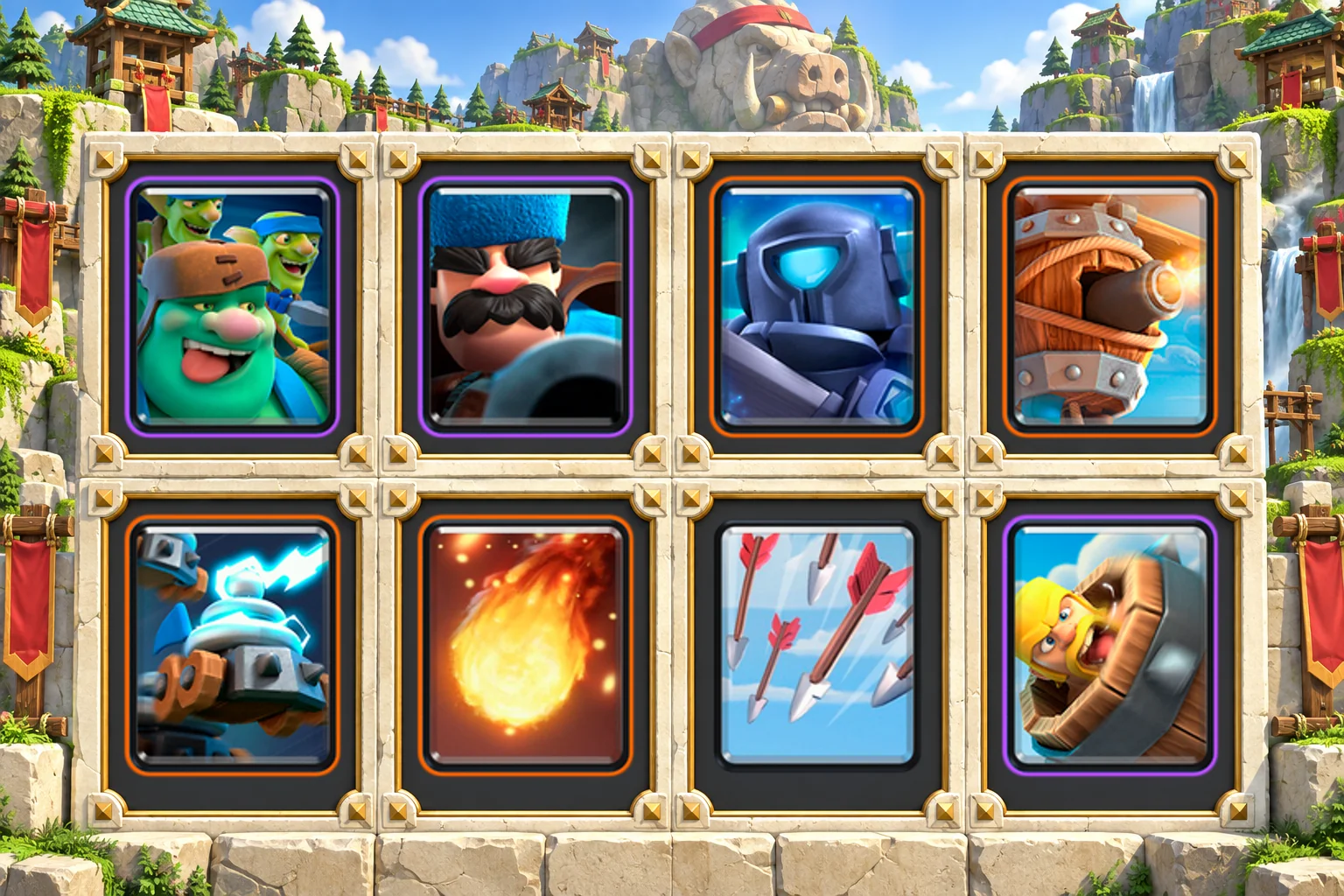 Goblin Giant Hunter Zappies: Goblin Giant, Hunter, Mini P.E.K.K.A, Flying Machine, Zappies, Fireball, Arrows, Barbarian Barrel