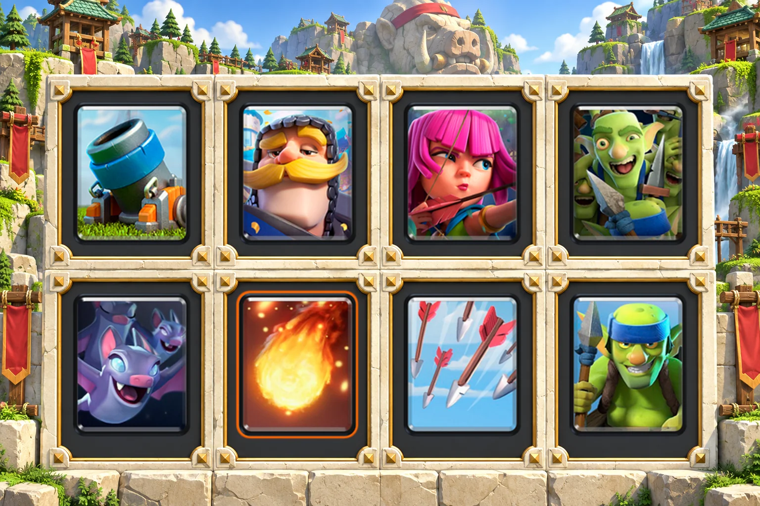 Mortar Ground Bait: Mortar, Knight, Archers, Goblin Gang, Bats, Fireball, Arrows, Spear Goblins