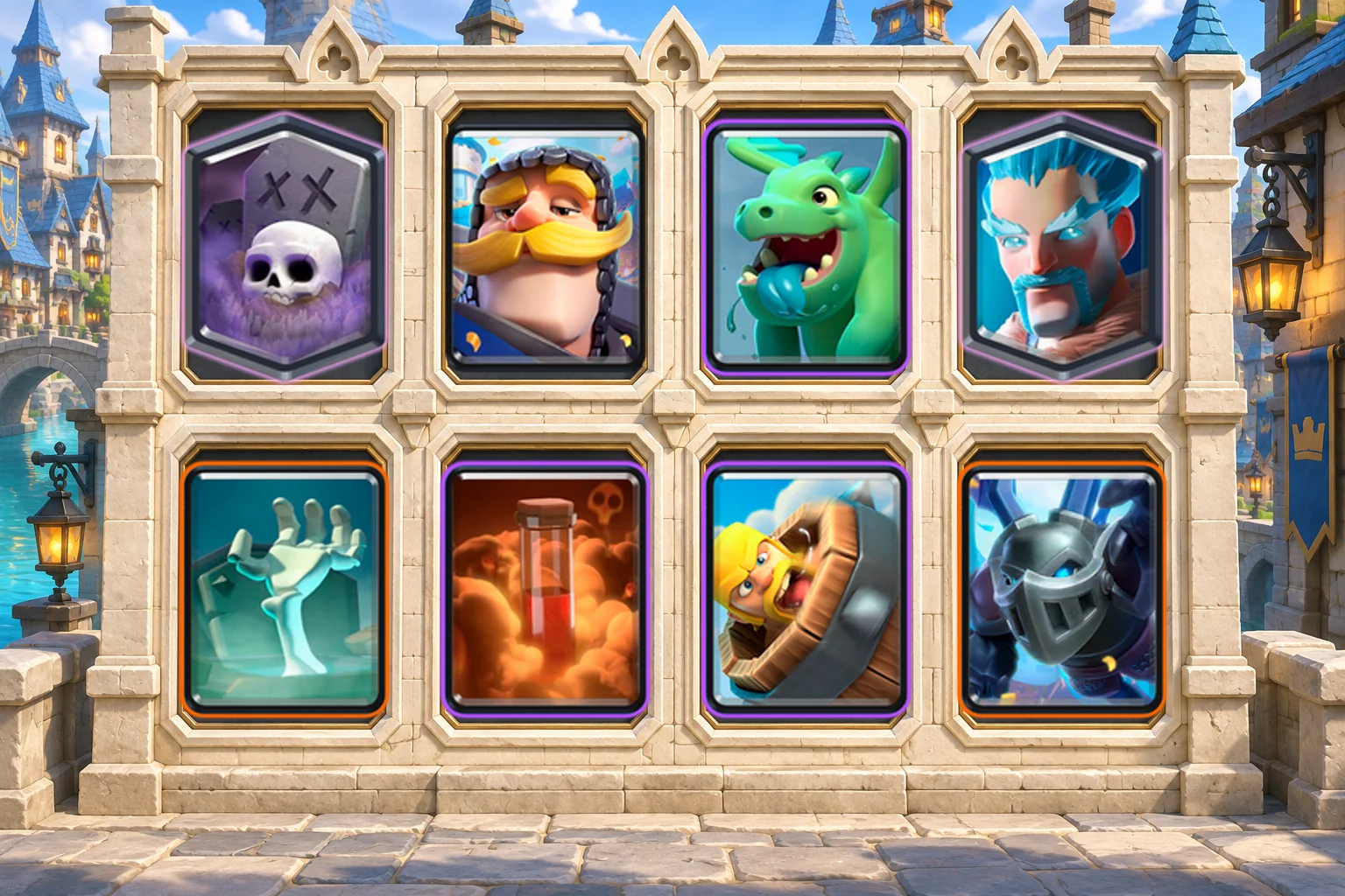Knight Graveyard Poison: Graveyard, Knight, Baby Dragon, Ice Wizard, Tombstone, Poison, Barbarian Barrel, Mega Minion