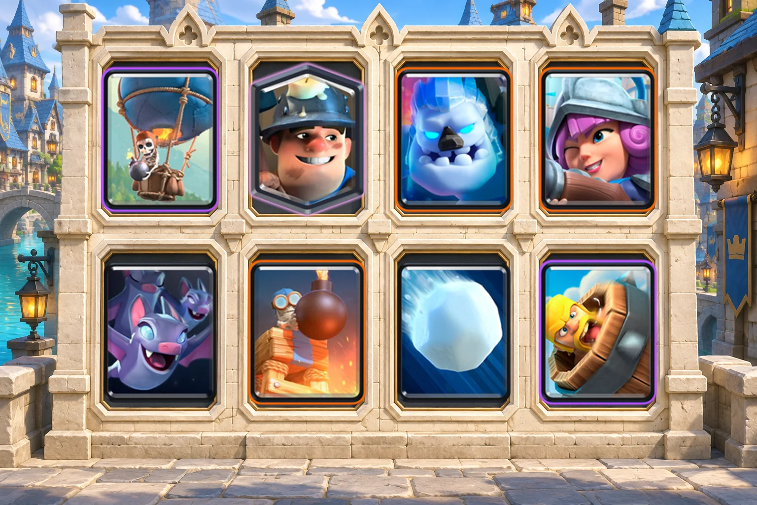 Miner Balloon: Balloon, Miner, Ice Golem, Musketeer, Bats, Bomb Tower, Giant Snowball, Barbarian Barrel
