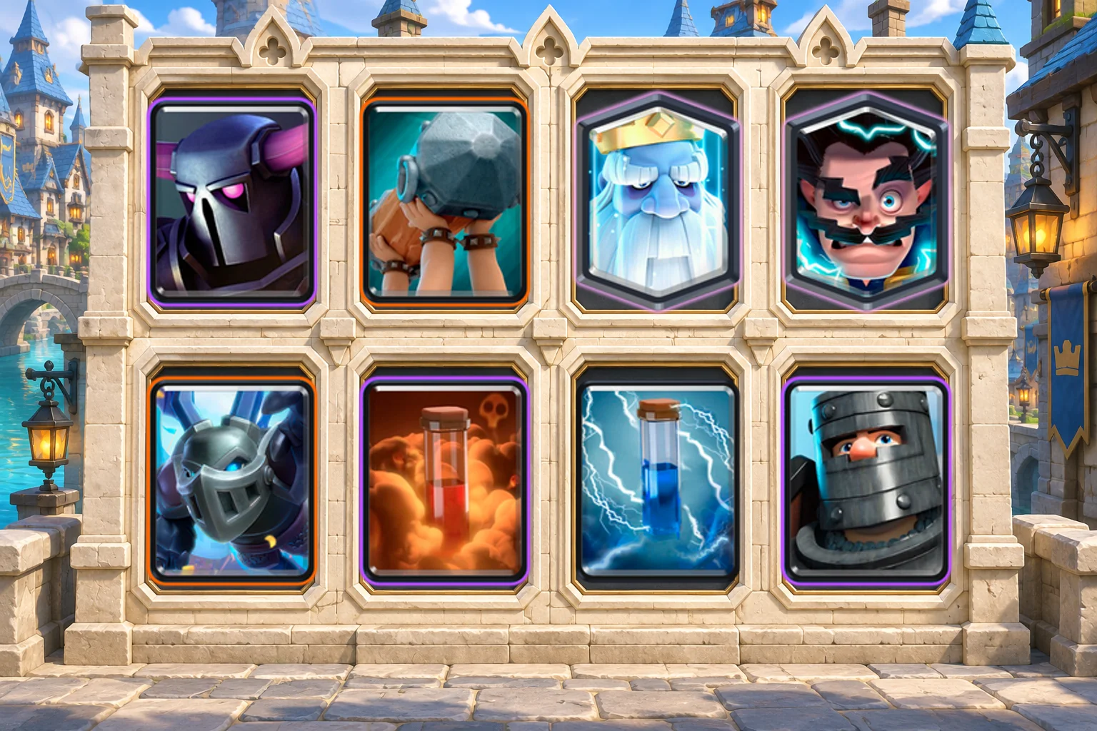 P.E.K.K.A Battle Ram: P.E.K.K.A, Battle Ram, Royal Ghost, Electro Wizard, Mega Minion, Poison, Zap, Dark Prince