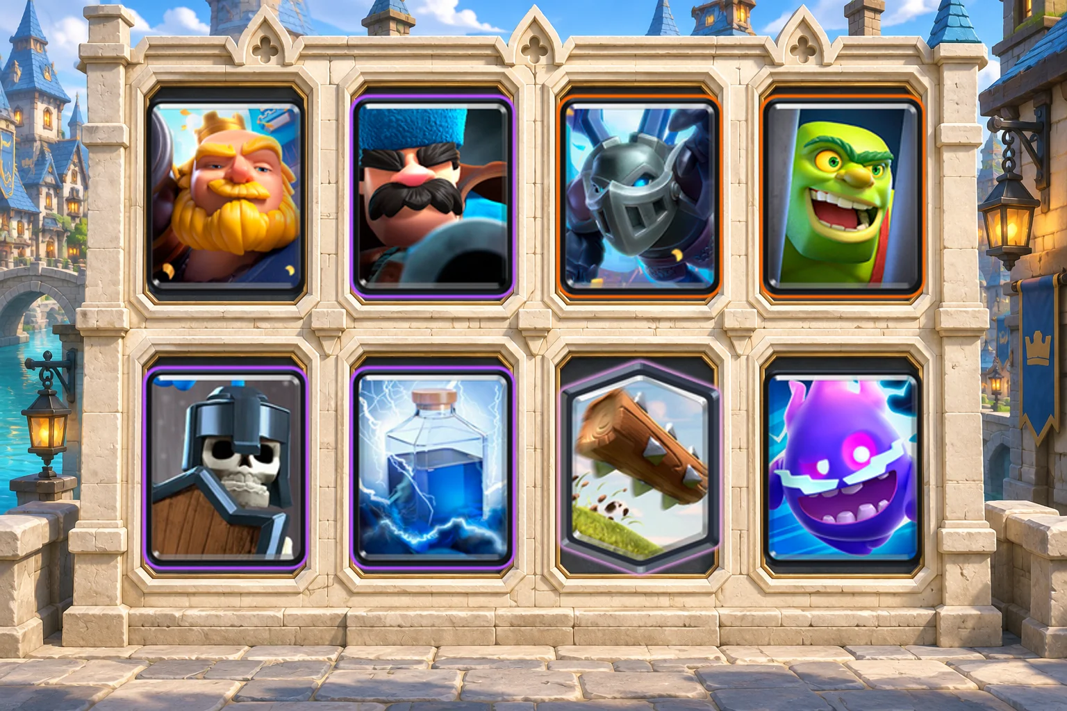 Royal Giant Lightning: Royal Giant, Hunter, Mega Minion, Goblin Cage, Guards, Lightning, The Log, Electro Spirit