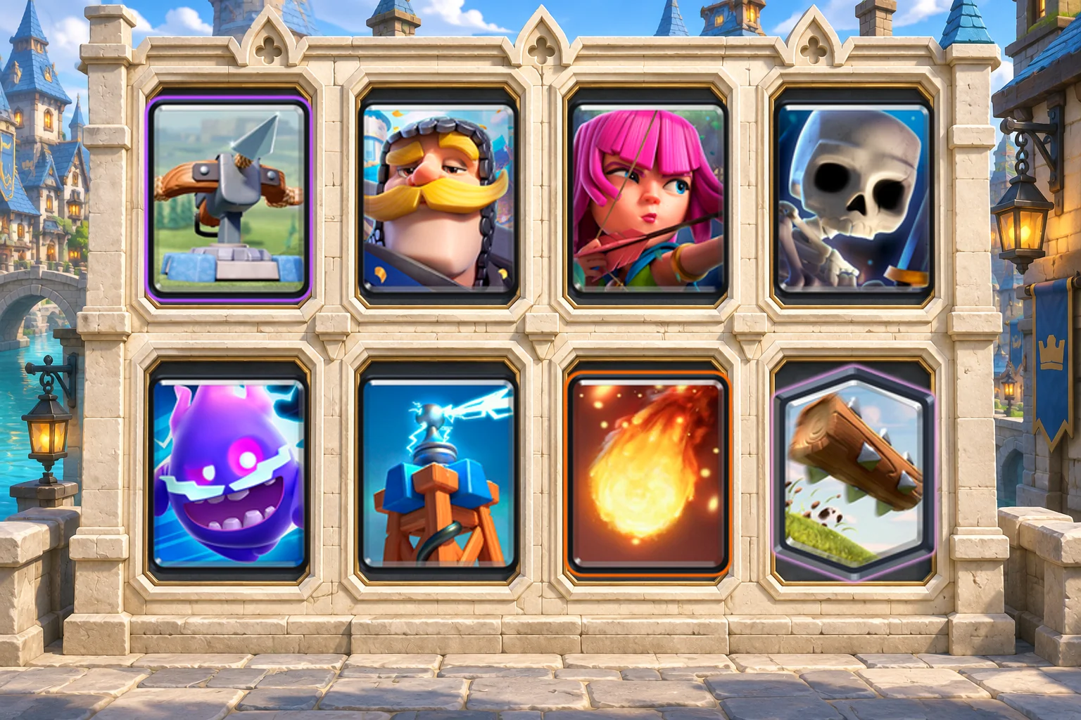 X-Bow Archers Cycle: X-Bow, Knight, Archers, Skeletons, Electro Spirit, Tesla, Fireball, The Log