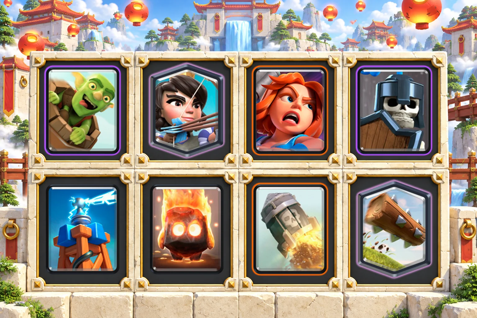 Barrel Valkyrie Tesla: Goblin Barrel, Princess, Valkyrie, Guards, Tesla, Fire Spirit, Rocket, The Log