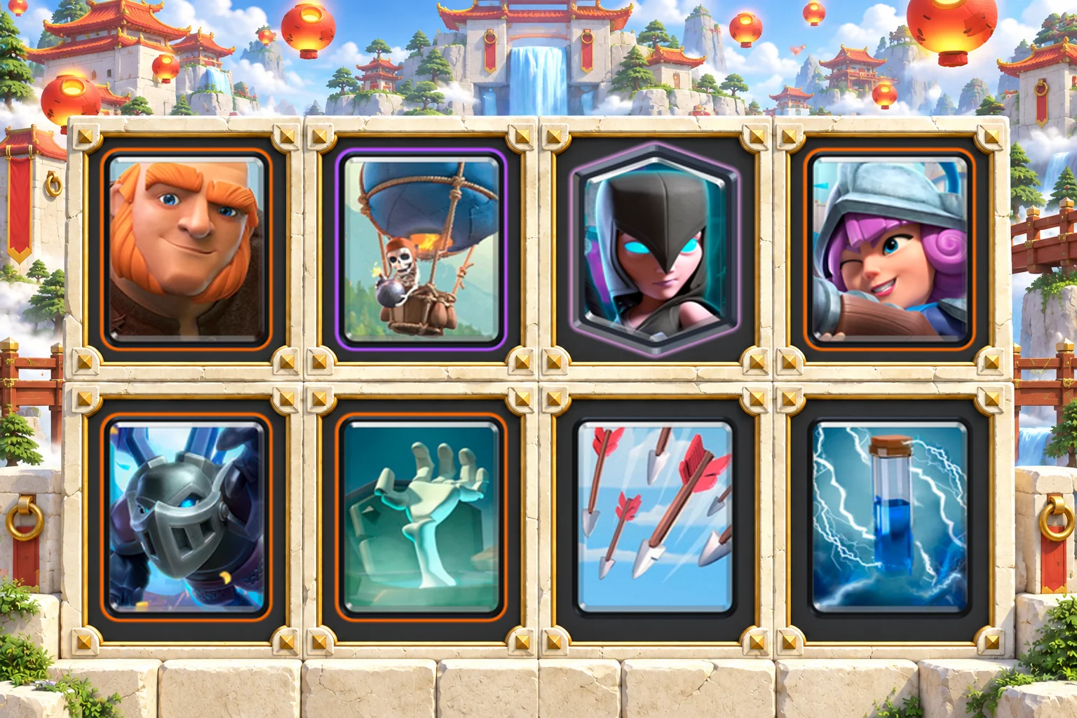 Giant Balloon Night Witch: Giant, Balloon, Night Witch, Musketeer, Mega Minion, Tombstone, Arrows, Zap