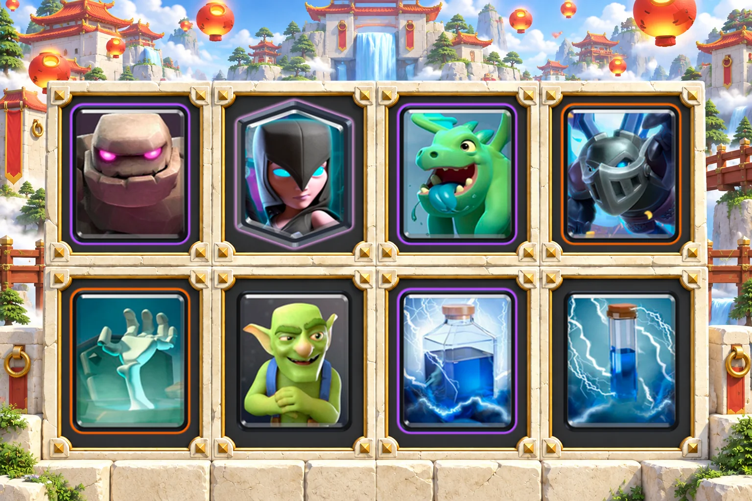 Golem Night Witch Support: Golem, Night Witch, Baby Dragon, Mega Minion, Tombstone, Goblins, Lightning, Zap
