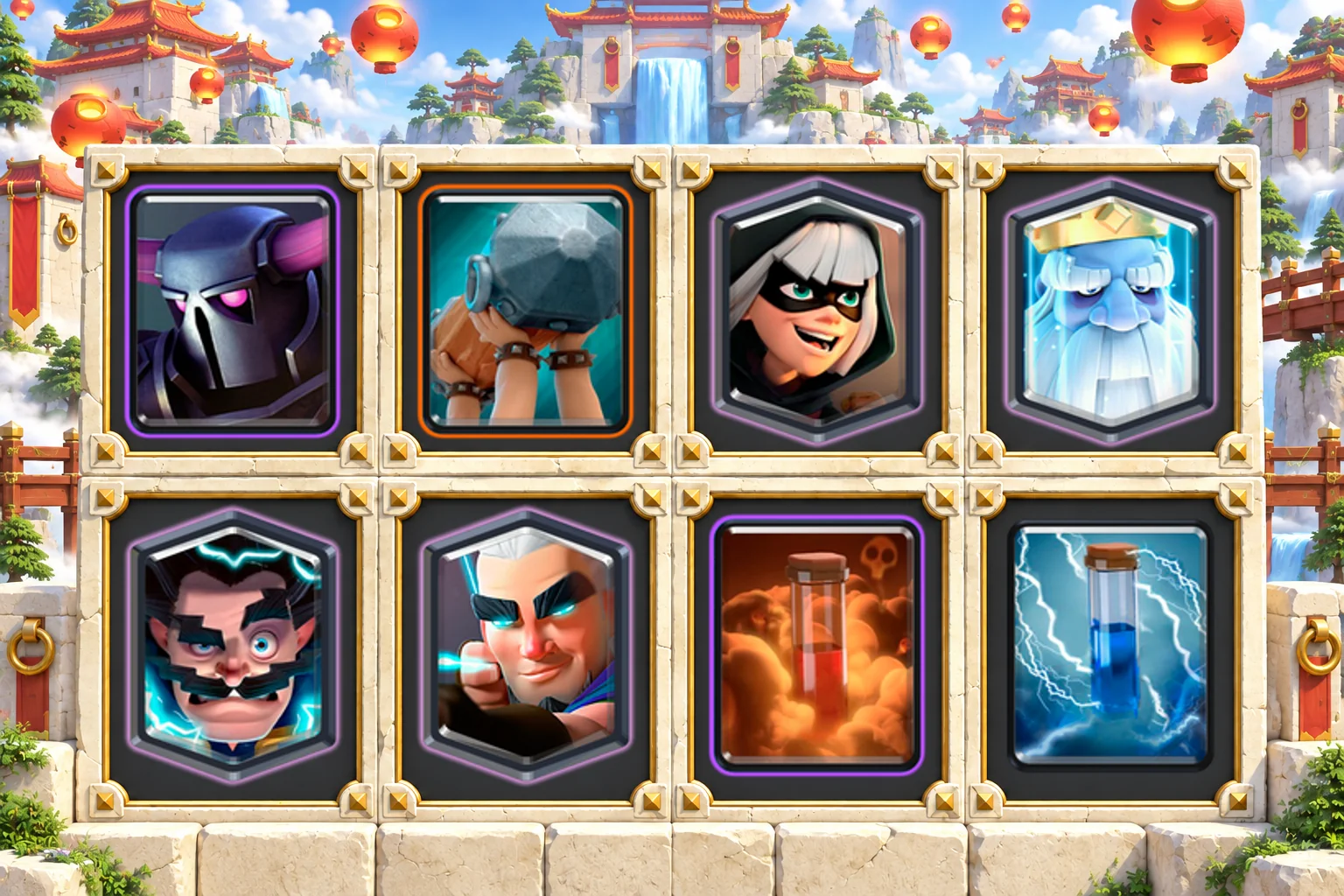 P.E.K.K.A Ram Bandit: P.E.K.K.A, Battle Ram, Bandit, Royal Ghost, Electro Wizard, Magic Archer, Poison, Zap