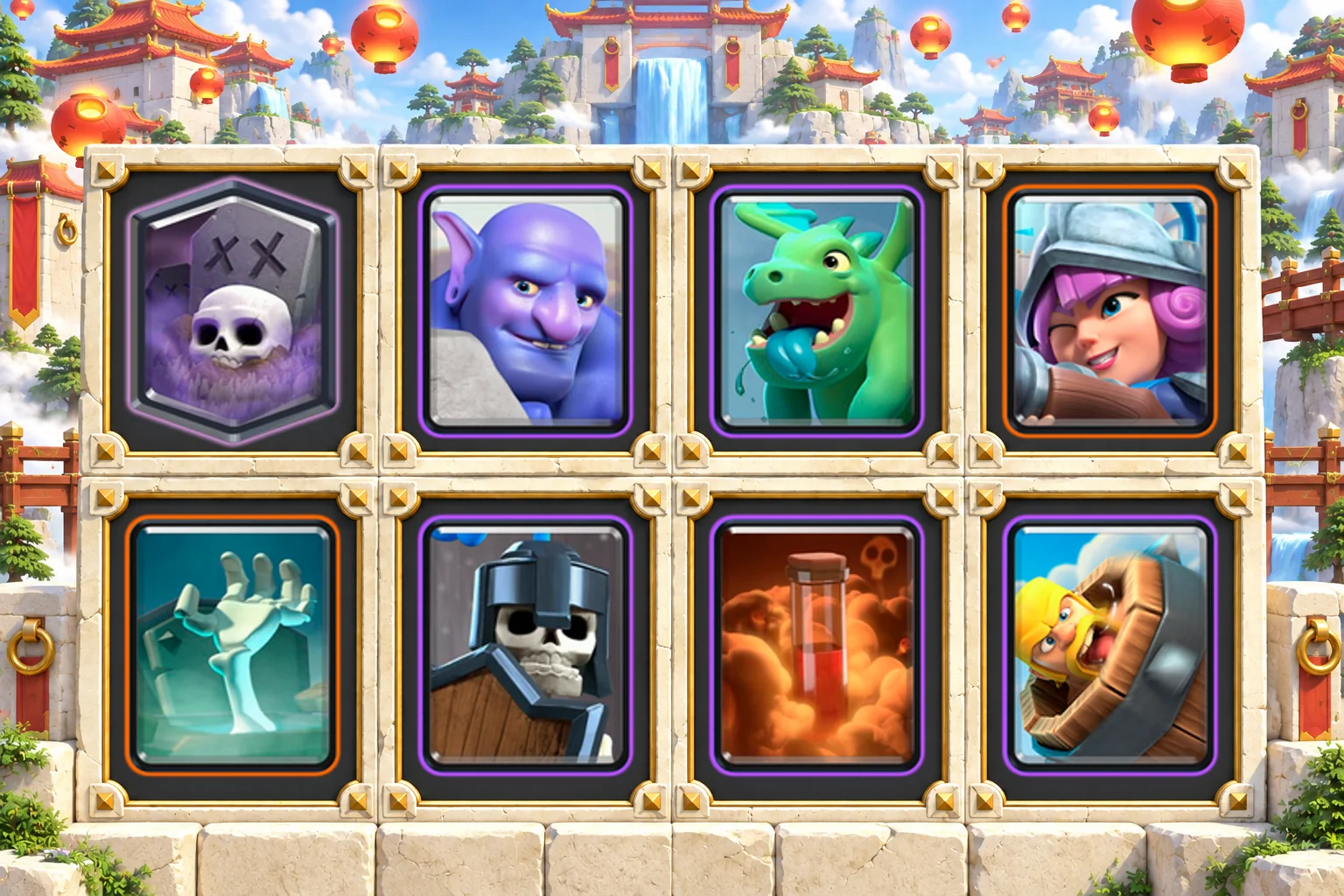 Bowler Graveyard Poison: Graveyard, Bowler, Baby Dragon, Musketeer, Tombstone, Guards, Poison, Barbarian Barrel