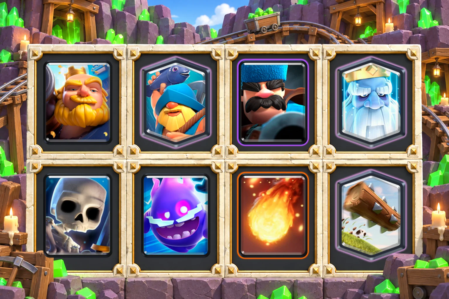 Royal Giant Fisherman Hunter: Royal Giant, Fisherman, Hunter, Royal Ghost, Skeletons, Electro Spirit, Fireball, The Log