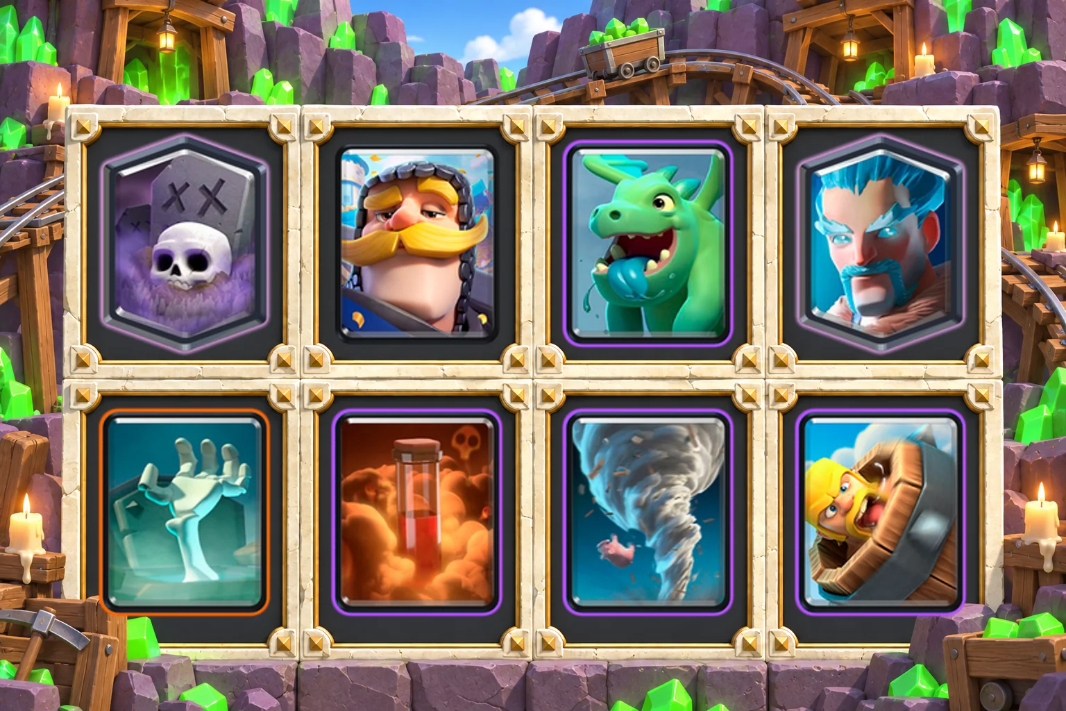 Graveyard Ice Wizard Control: Graveyard, Knight, Baby Dragon, Ice Wizard, Tombstone, Poison, Tornado, Barbarian Barrel