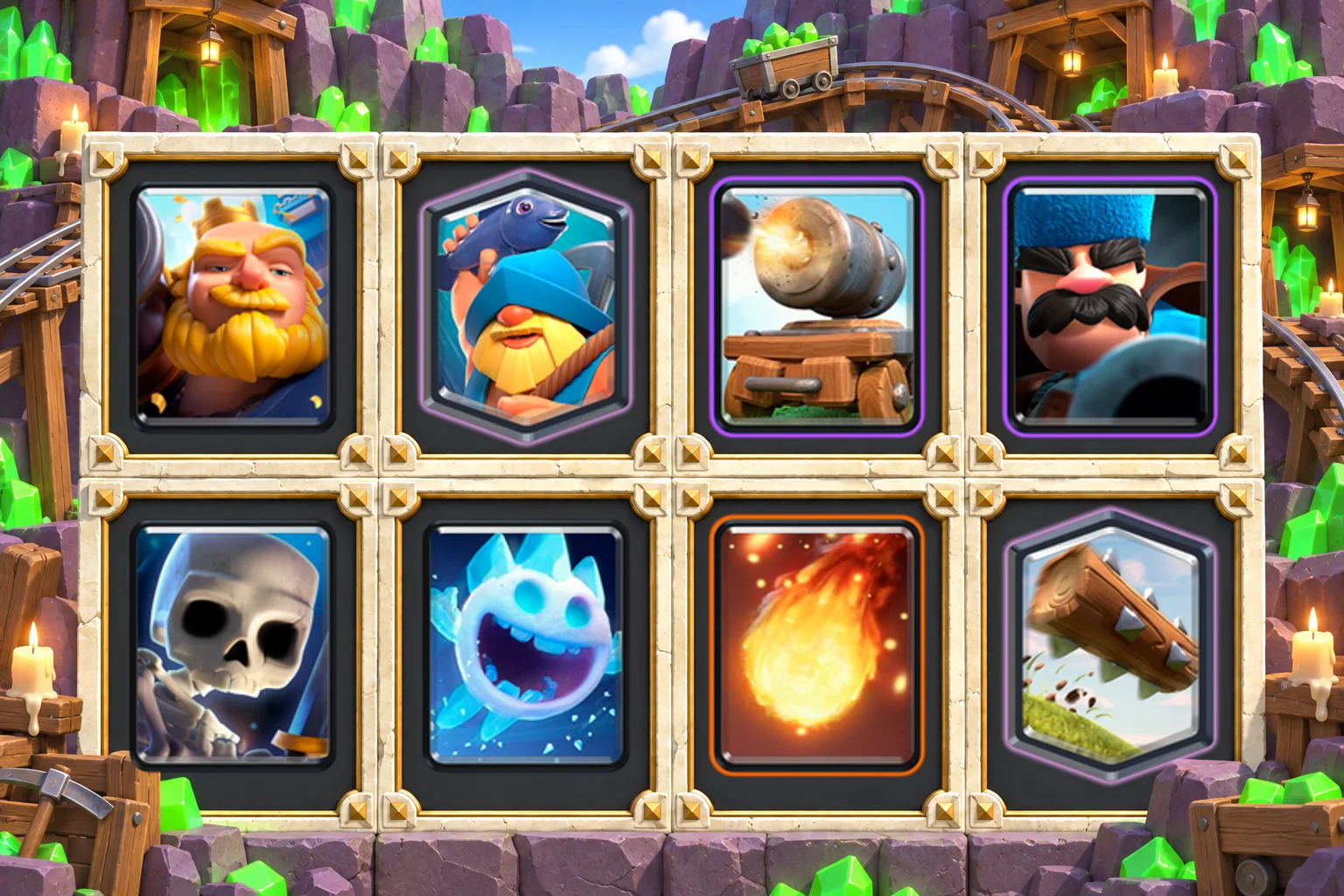 Royal Giant Cannon Cart Lane: Royal Giant, Fisherman, Cannon Cart, Hunter, Skeletons, Ice Spirit, Fireball, The Log