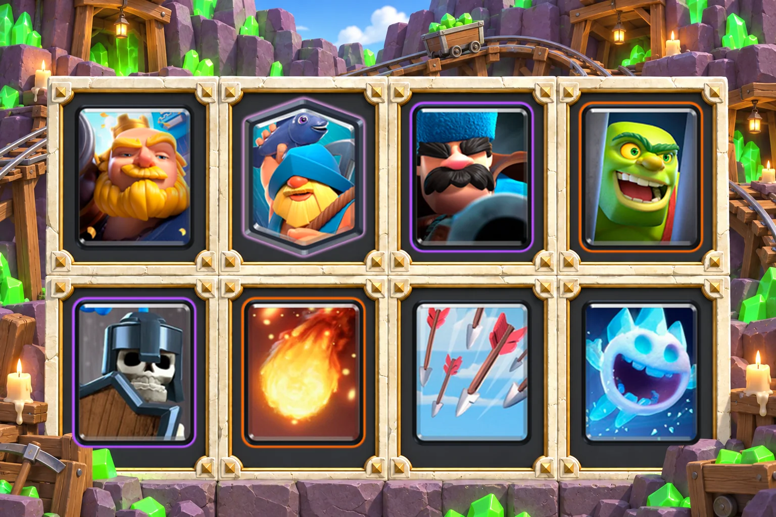 Royal Giant Cage Hunter: Royal Giant, Fisherman, Hunter, Goblin Cage, Guards, Fireball, Arrows, Ice Spirit