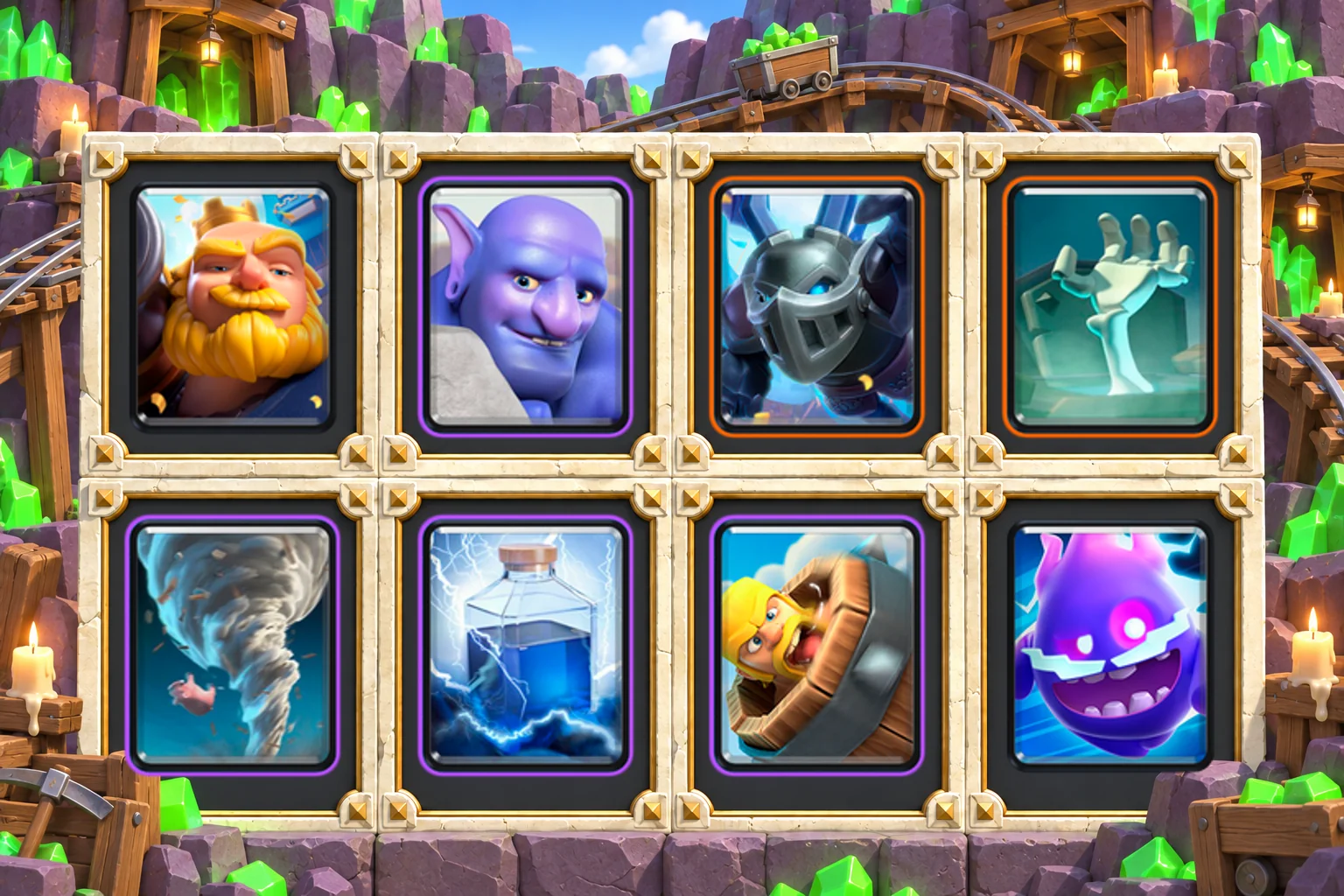 Royal Giant Bowler Tornado: Royal Giant, Bowler, Mega Minion, Tombstone, Tornado, Lightning, Barbarian Barrel, Electro Spirit