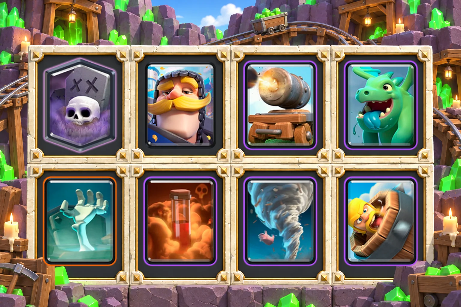Graveyard Cannon Cart Counterpush: Graveyard, Knight, Cannon Cart, Baby Dragon, Tombstone, Poison, Tornado, Barbarian Barrel
