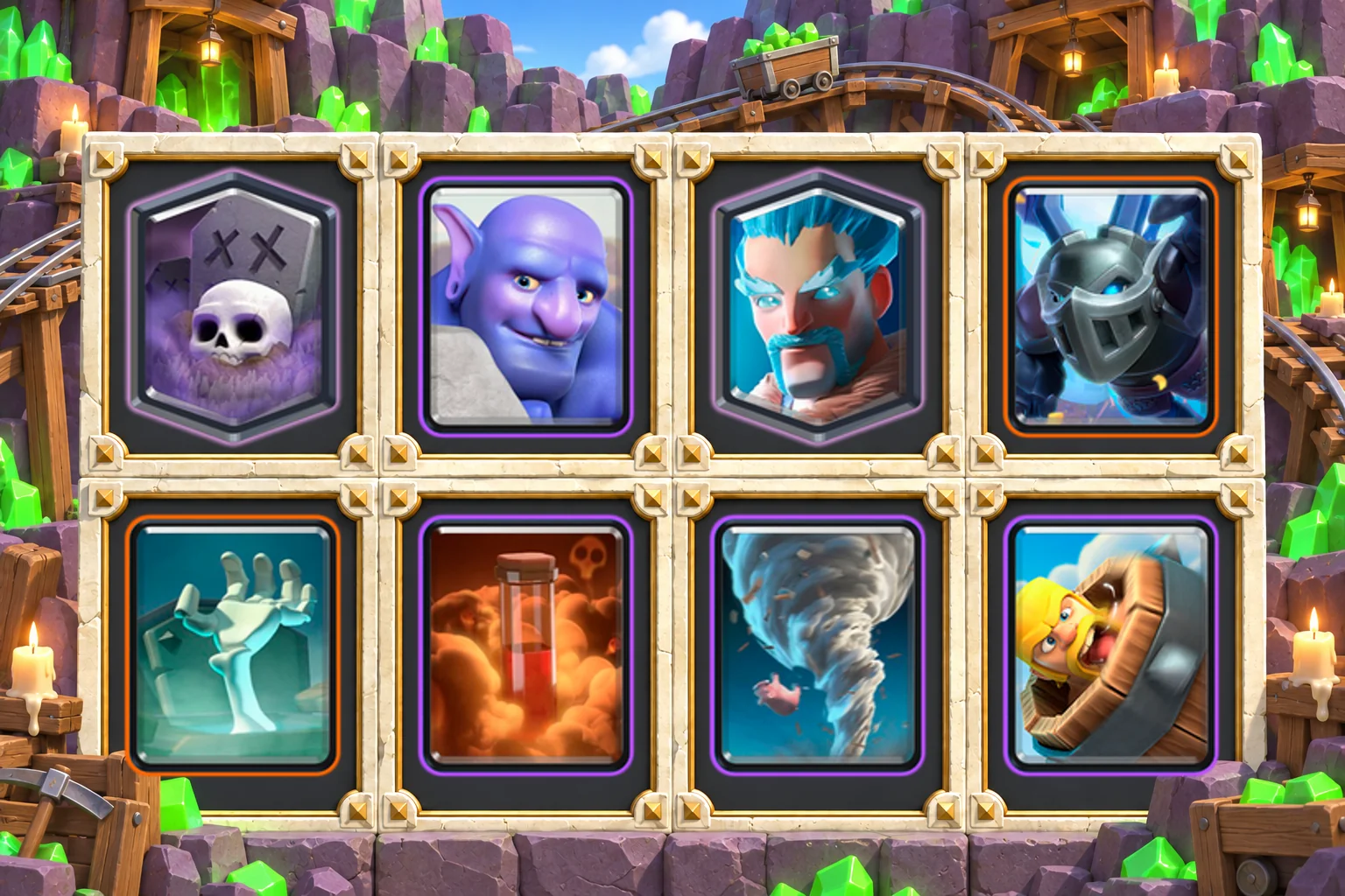 Graveyard Bowler Ice Wizard: Graveyard, Bowler, Ice Wizard, Mega Minion, Tombstone, Poison, Tornado, Barbarian Barrel