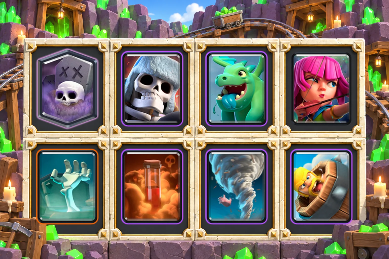 Graveyard Giant Skeleton Space: Graveyard, Giant Skeleton, Baby Dragon, Archers, Tombstone, Poison, Tornado, Barbarian Barrel