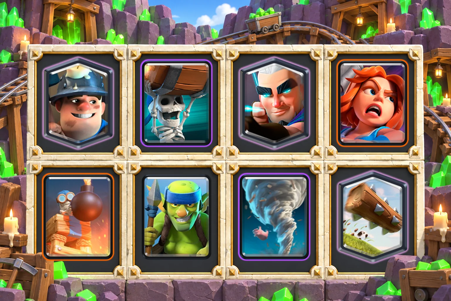 Miner Wall Breakers Magic Archer: Miner, Wall Breakers, Magic Archer, Valkyrie, Bomb Tower, Spear Goblins, Tornado, The Log
