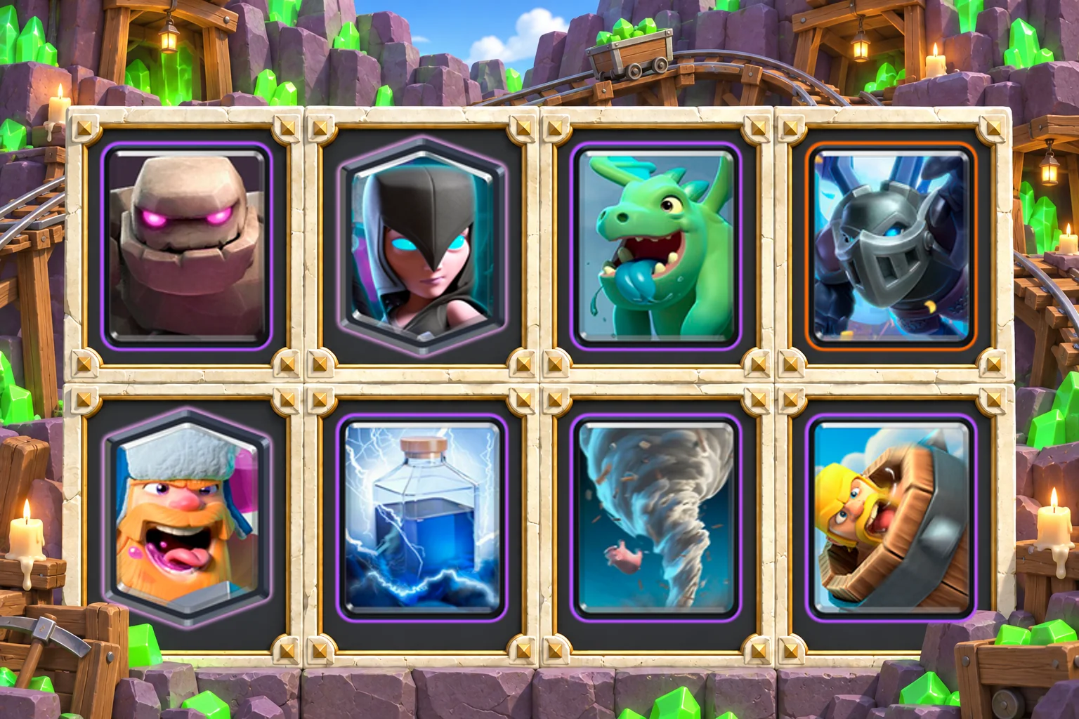 Golem Night Witch Tornado: Golem, Night Witch, Baby Dragon, Mega Minion, Lumberjack, Lightning, Tornado, Barbarian Barrel