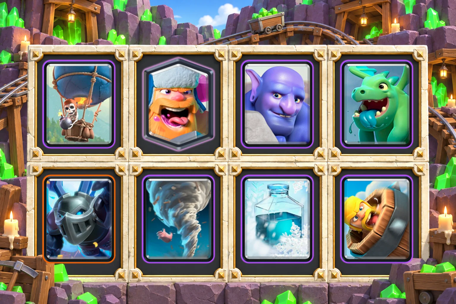 Lumberjack Balloon Tornado: Balloon, Lumberjack, Bowler, Baby Dragon, Mega Minion, Tornado, Freeze, Barbarian Barrel