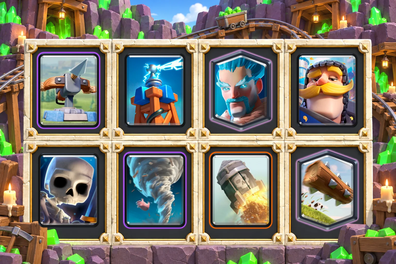 X-Bow Ice Wizard Tornado: X-Bow, Tesla, Ice Wizard, Knight, Skeletons, Tornado, Rocket, The Log