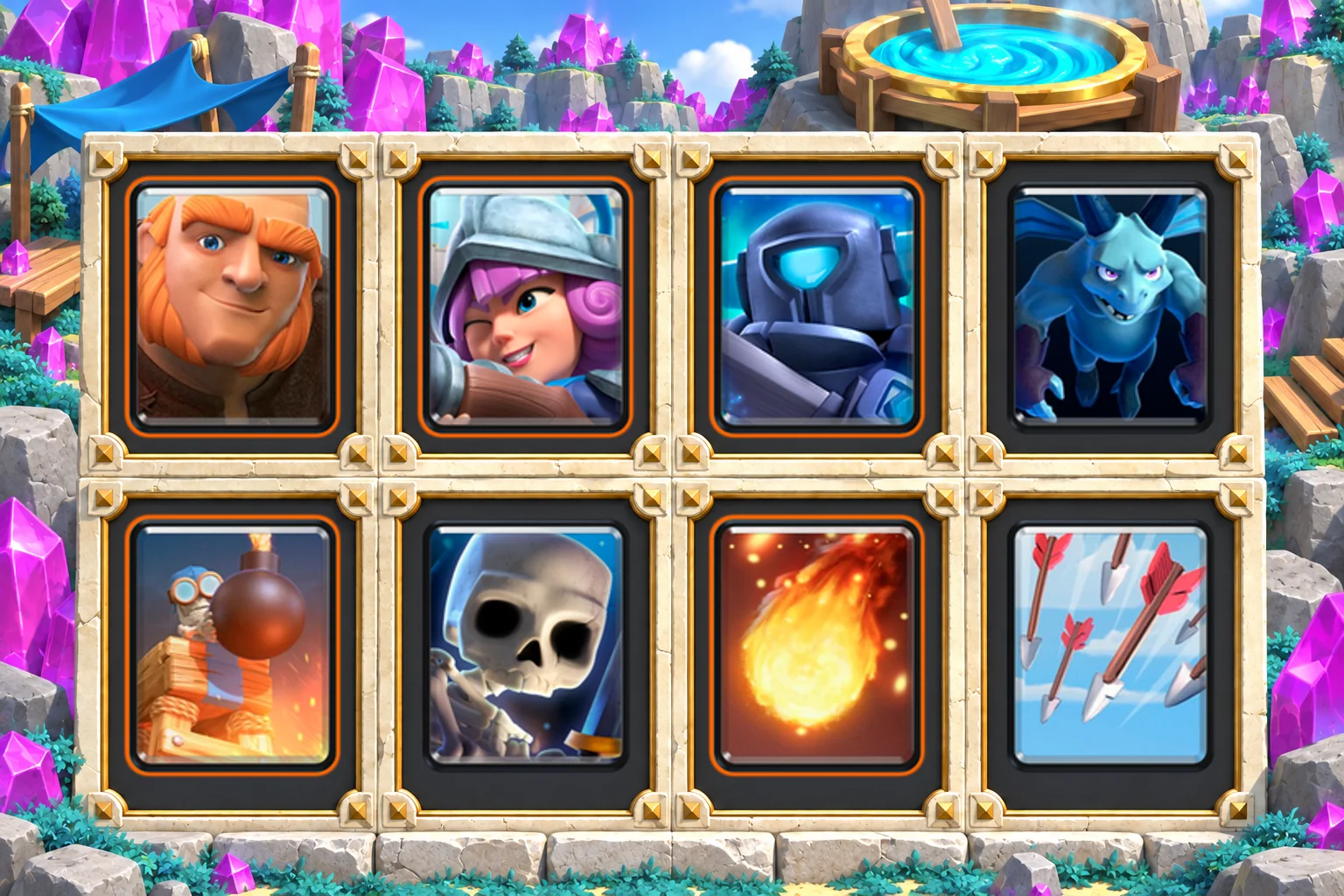 Giant Bomb Tower Spacing: Giant, Musketeer, Mini P.E.K.K.A, Minions, Bomb Tower, Skeletons, Fireball, Arrows