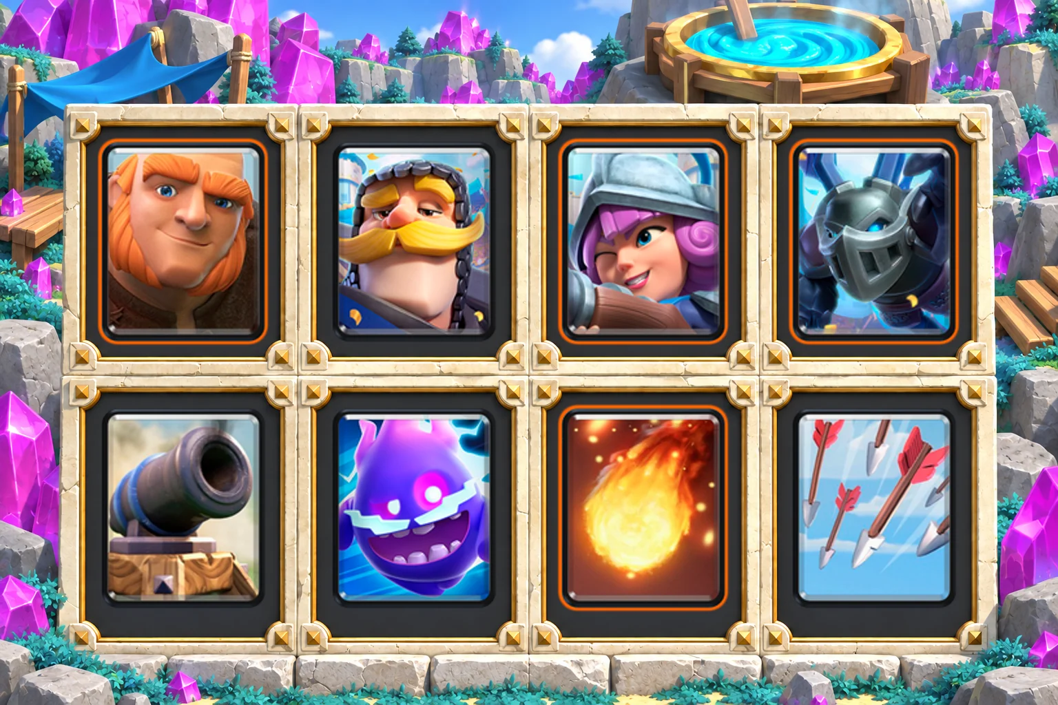 Giant Knight Electro Support: Giant, Knight, Musketeer, Mega Minion, Cannon, Electro Spirit, Fireball, Arrows