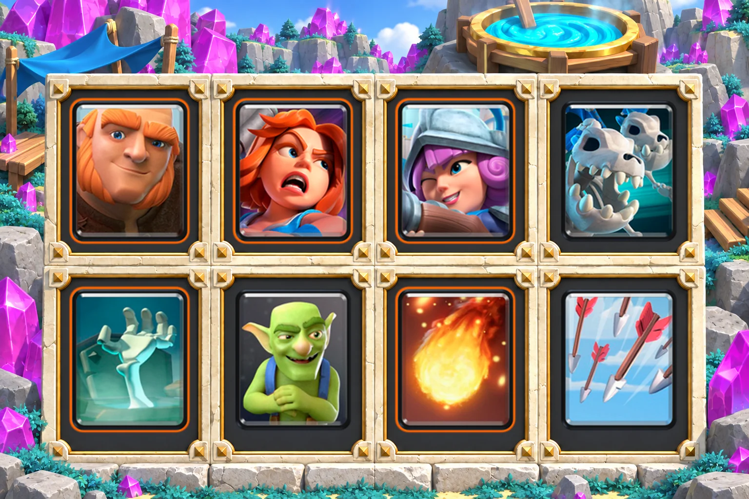 Giant Valkyrie Double Air: Giant, Valkyrie, Musketeer, Skeleton Dragons, Tombstone, Goblins, Fireball, Arrows