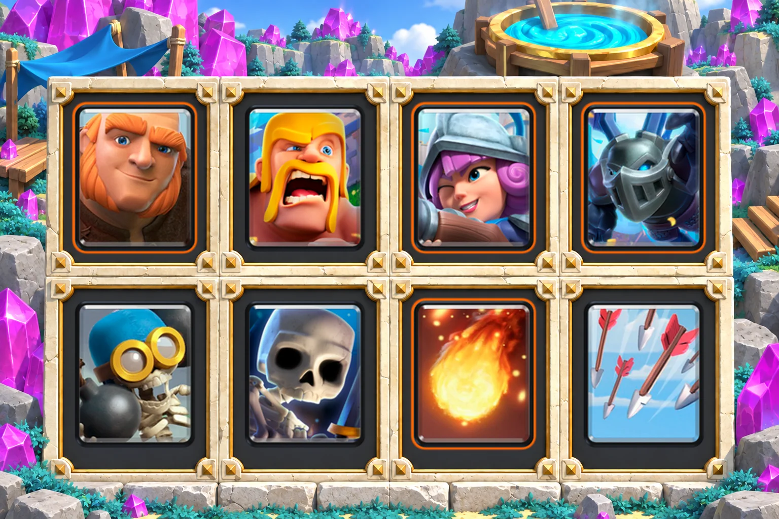 Giant Barbarians Counterwall: Giant, Barbarians, Musketeer, Mega Minion, Bomber, Skeletons, Fireball, Arrows