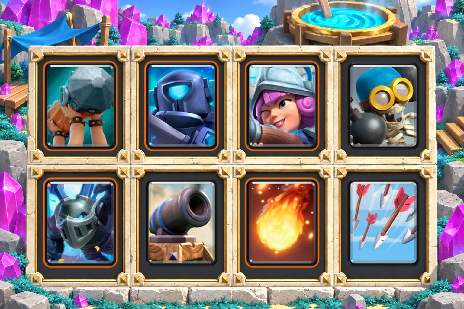 Ram Musketeer Cannon: Battle Ram, Mini P.E.K.K.A, Musketeer, Bomber, Mega Minion, Cannon, Fireball, Arrows