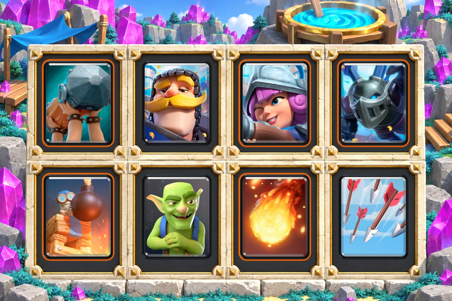 Ram Bomb Tower Double Air: Battle Ram, Knight, Musketeer, Mega Minion, Bomb Tower, Goblins, Fireball, Arrows