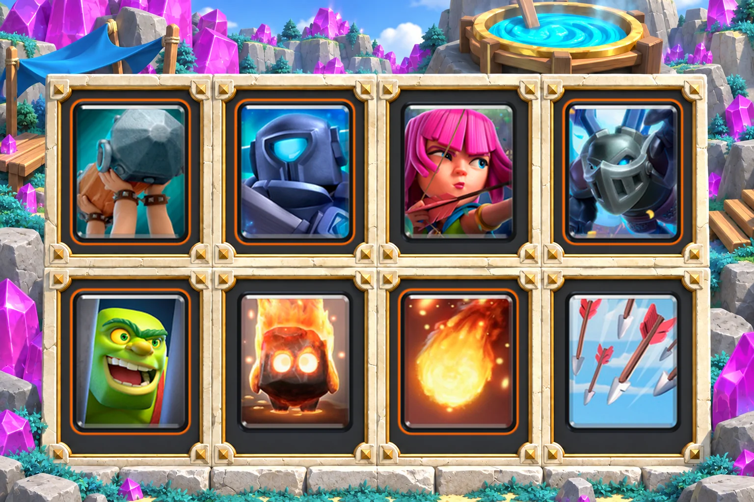 Ram Fire Spirit Screen: Battle Ram, Mini P.E.K.K.A, Archers, Mega Minion, Goblin Cage, Fire Spirit, Fireball, Arrows