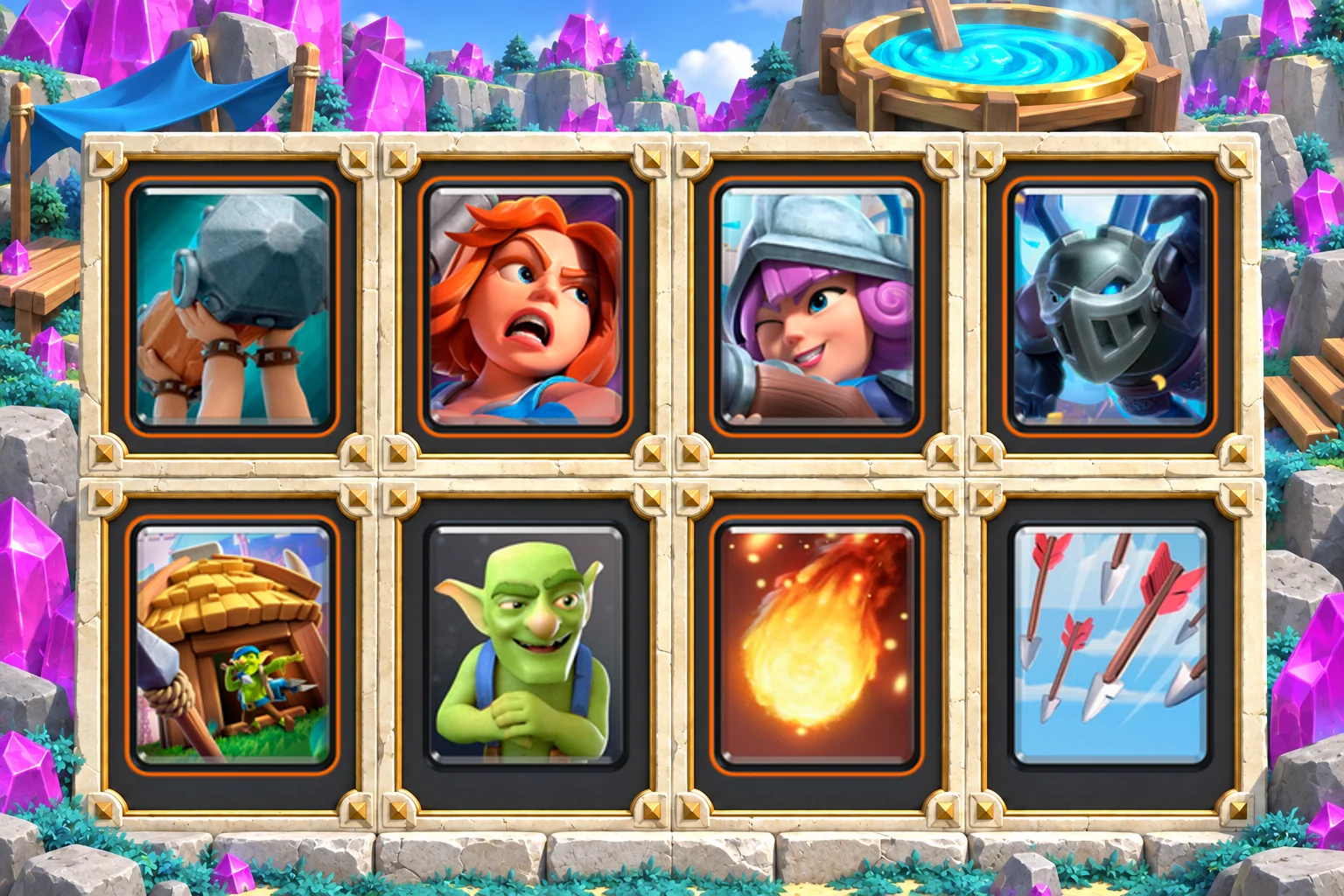 Ram Goblin Hut Counterpush: Battle Ram, Valkyrie, Musketeer, Mega Minion, Goblin Hut, Goblins, Fireball, Arrows