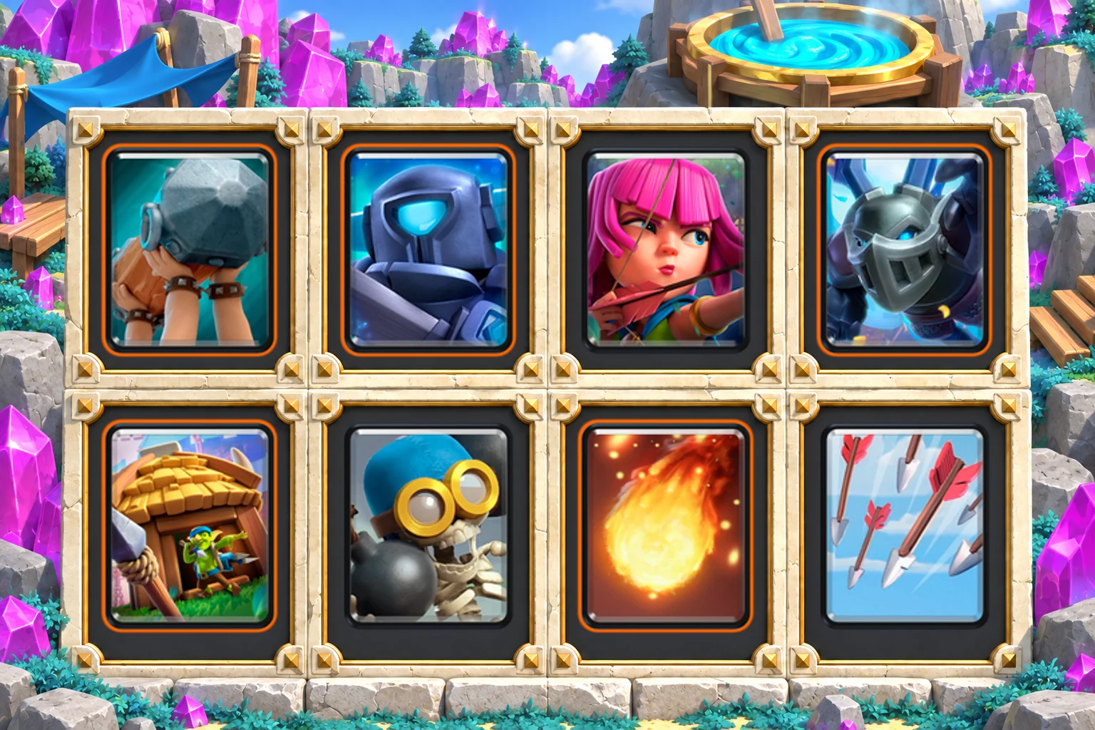 Ram Mini P.E.K.K.A Hut: Battle Ram, Mini P.E.K.K.A, Archers, Mega Minion, Goblin Hut, Bomber, Fireball, Arrows