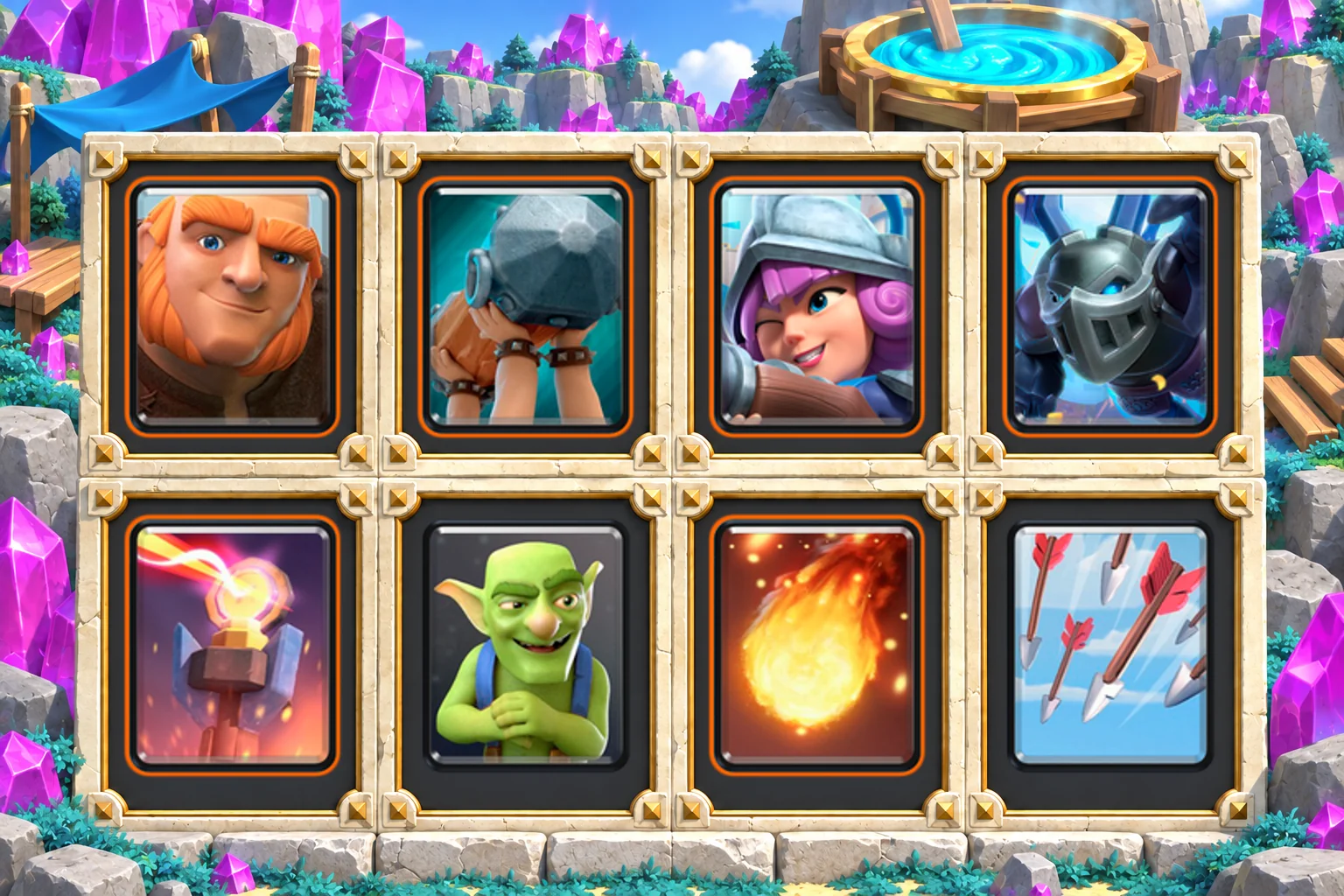 Giant Ram Inferno Patience: Giant, Battle Ram, Musketeer, Mega Minion, Inferno Tower, Goblins, Fireball, Arrows