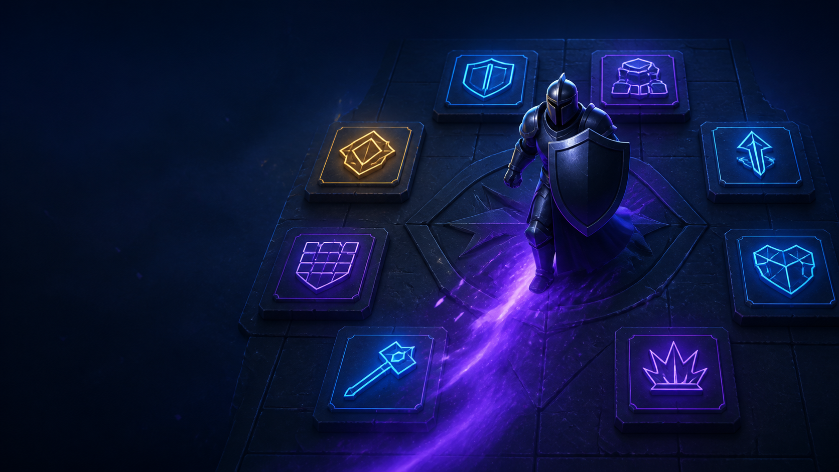 Original Arena 6 deck guide artwork showing an abstract counter-push strategy board with deck tiles