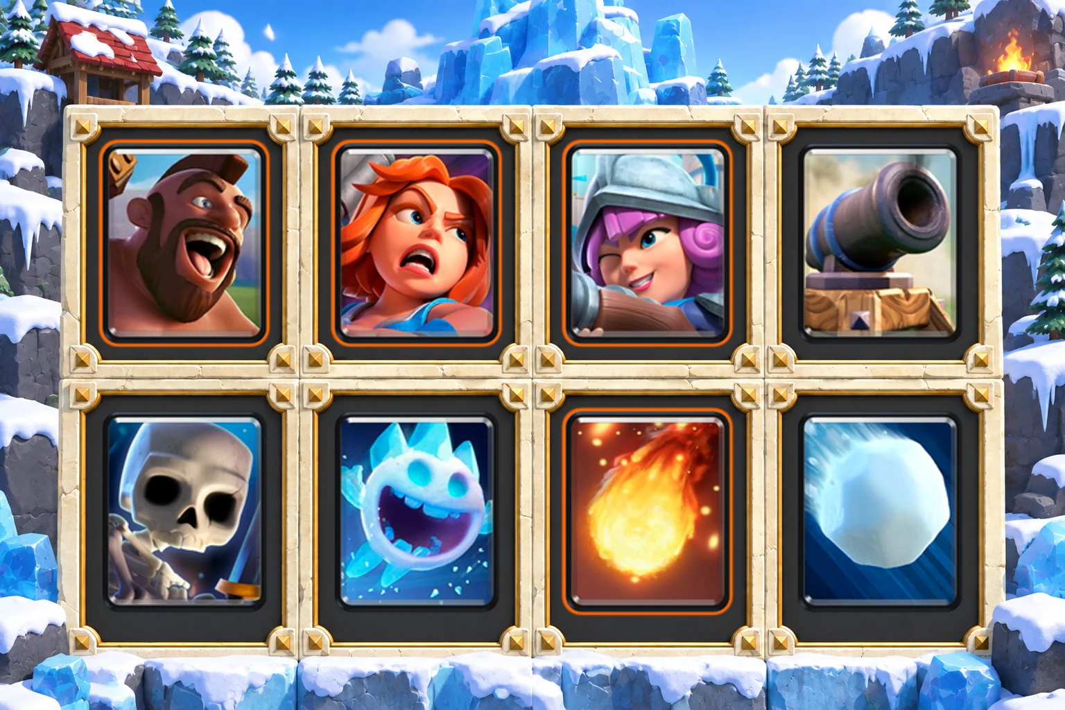 Hog Valkyrie Snowball: Hog Rider, Valkyrie, Musketeer, Cannon, Skeletons, Ice Spirit, Fireball, Giant Snowball