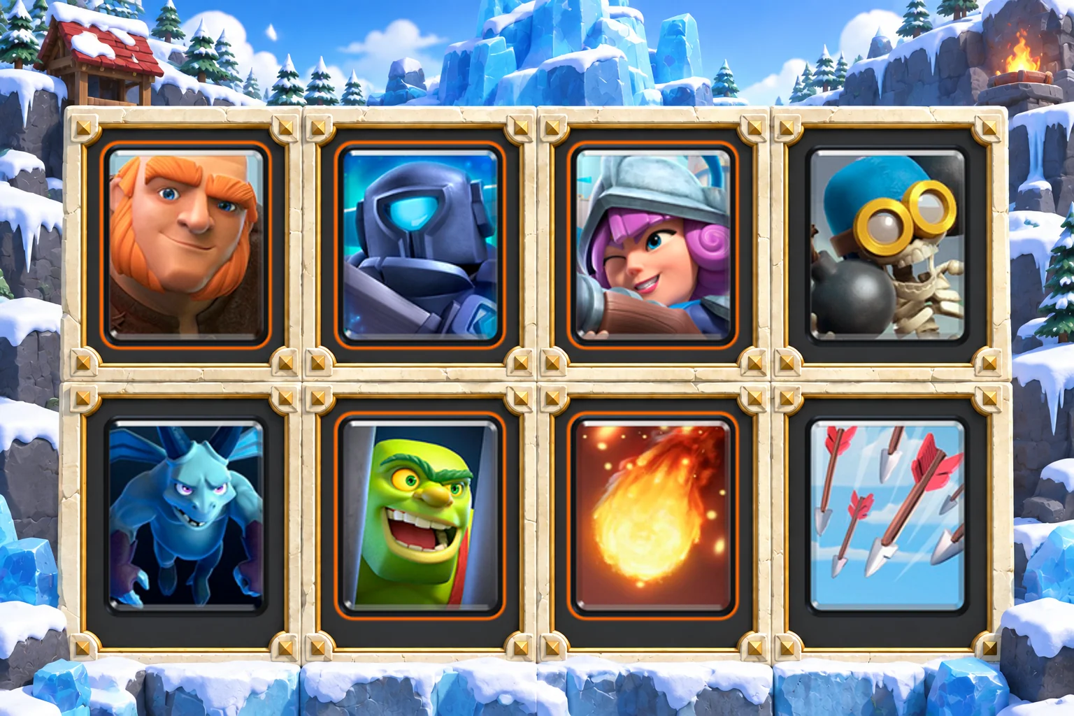 Giant Musketeer Safe Start: Giant, Mini P.E.K.K.A, Musketeer, Bomber, Minions, Goblin Cage, Fireball, Arrows