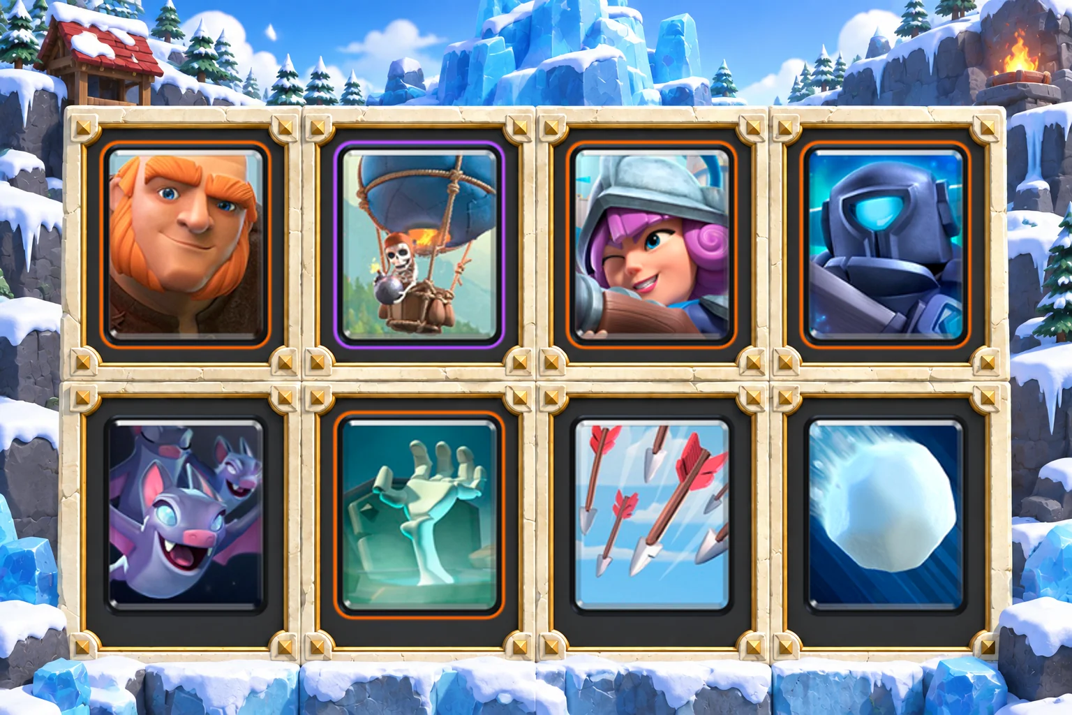 Giant Balloon Two Lanes: Giant, Balloon, Musketeer, Mini P.E.K.K.A, Bats, Tombstone, Arrows, Giant Snowball
