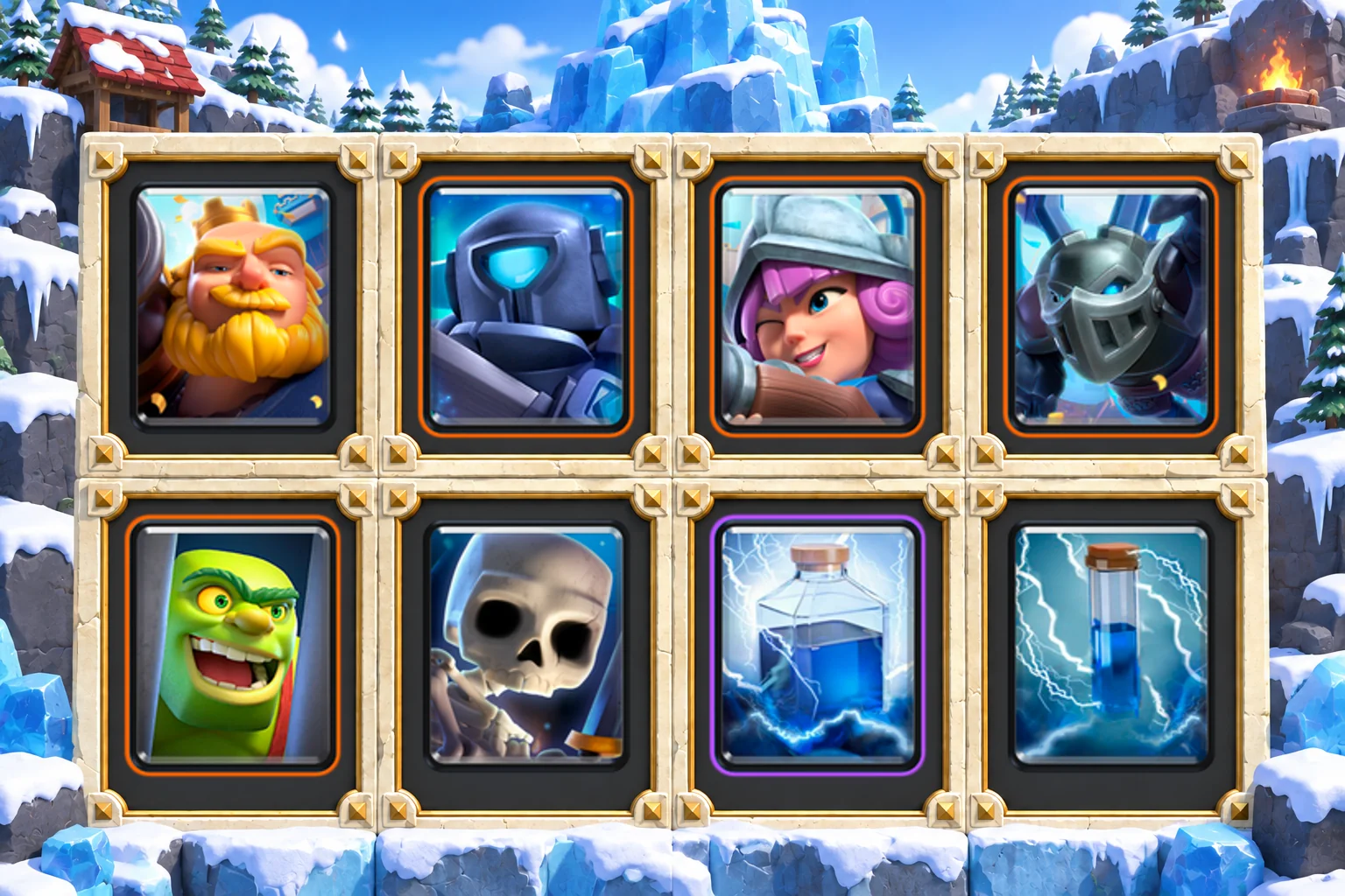 Royal Giant Lightning: Royal Giant, Mini P.E.K.K.A, Musketeer, Mega Minion, Goblin Cage, Skeletons, Lightning, Zap