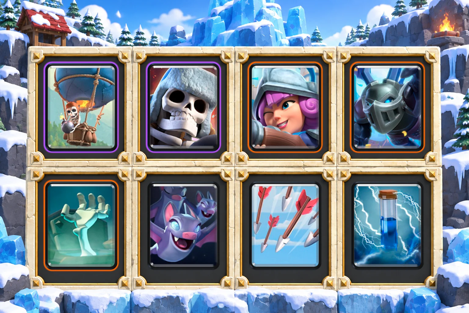 Balloon Giant Skeleton Pressure: Balloon, Giant Skeleton, Musketeer, Mega Minion, Tombstone, Bats, Arrows, Zap