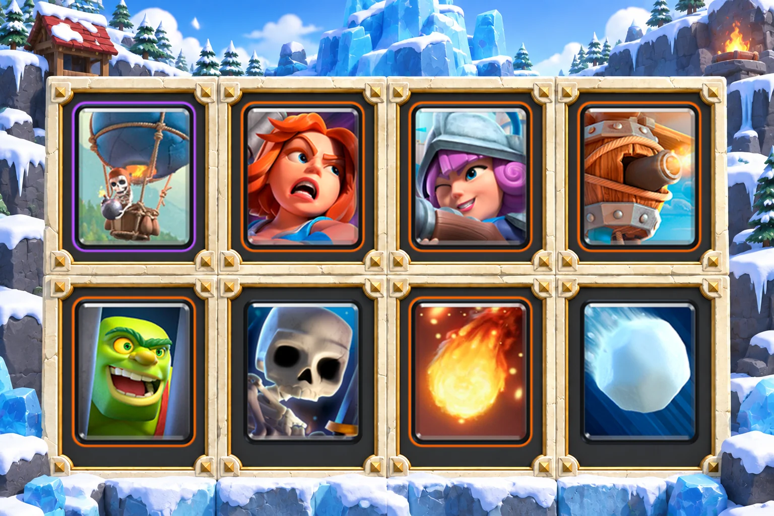 Balloon Valkyrie Double Air: Balloon, Valkyrie, Musketeer, Flying Machine, Goblin Cage, Skeletons, Fireball, Giant Snowball