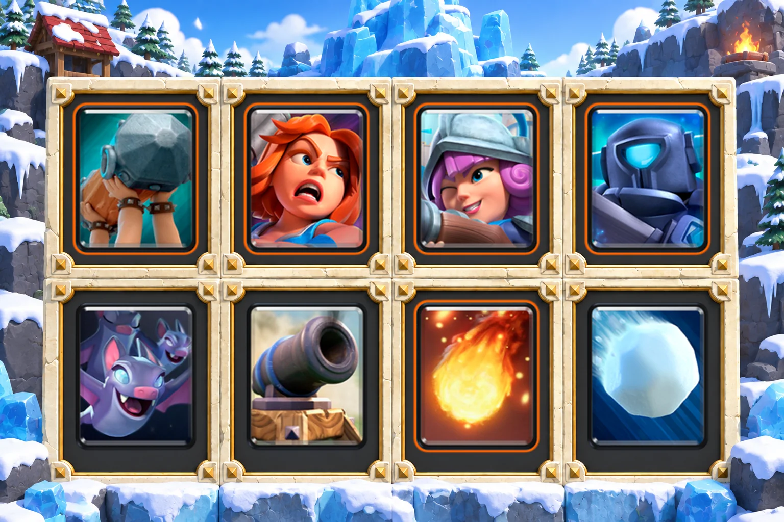 Battle Ram Valkyrie Control: Battle Ram, Valkyrie, Musketeer, Mini P.E.K.K.A, Bats, Cannon, Fireball, Giant Snowball