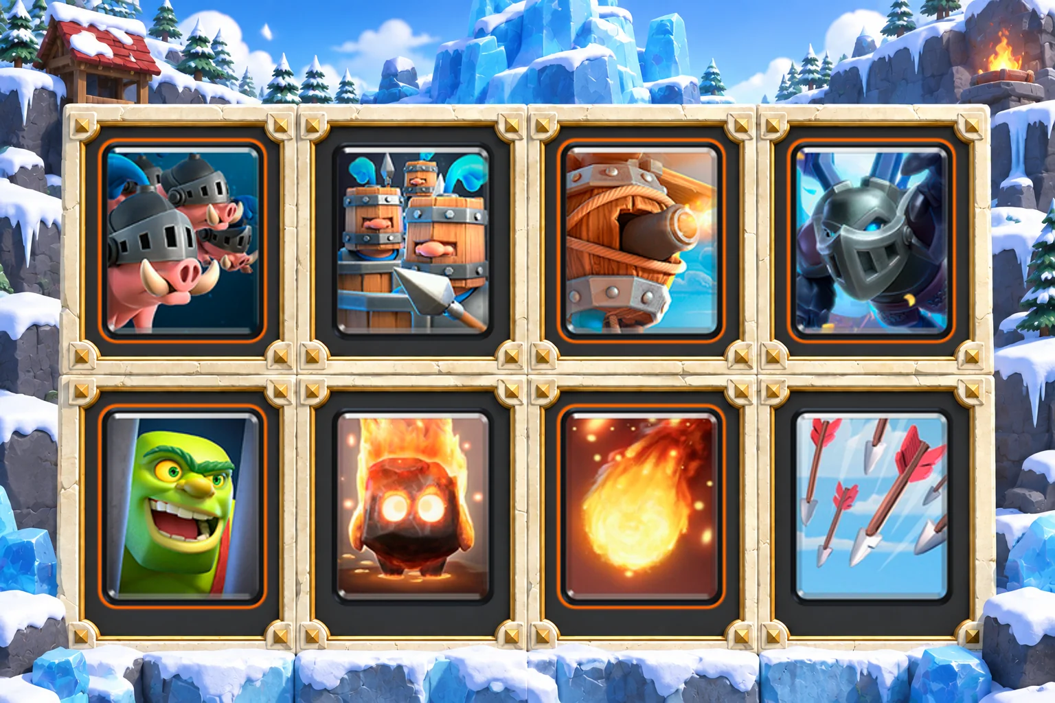 Royal Hogs Recruits Split: Royal Hogs, Royal Recruits, Flying Machine, Mega Minion, Goblin Cage, Fire Spirit, Fireball, Arrows